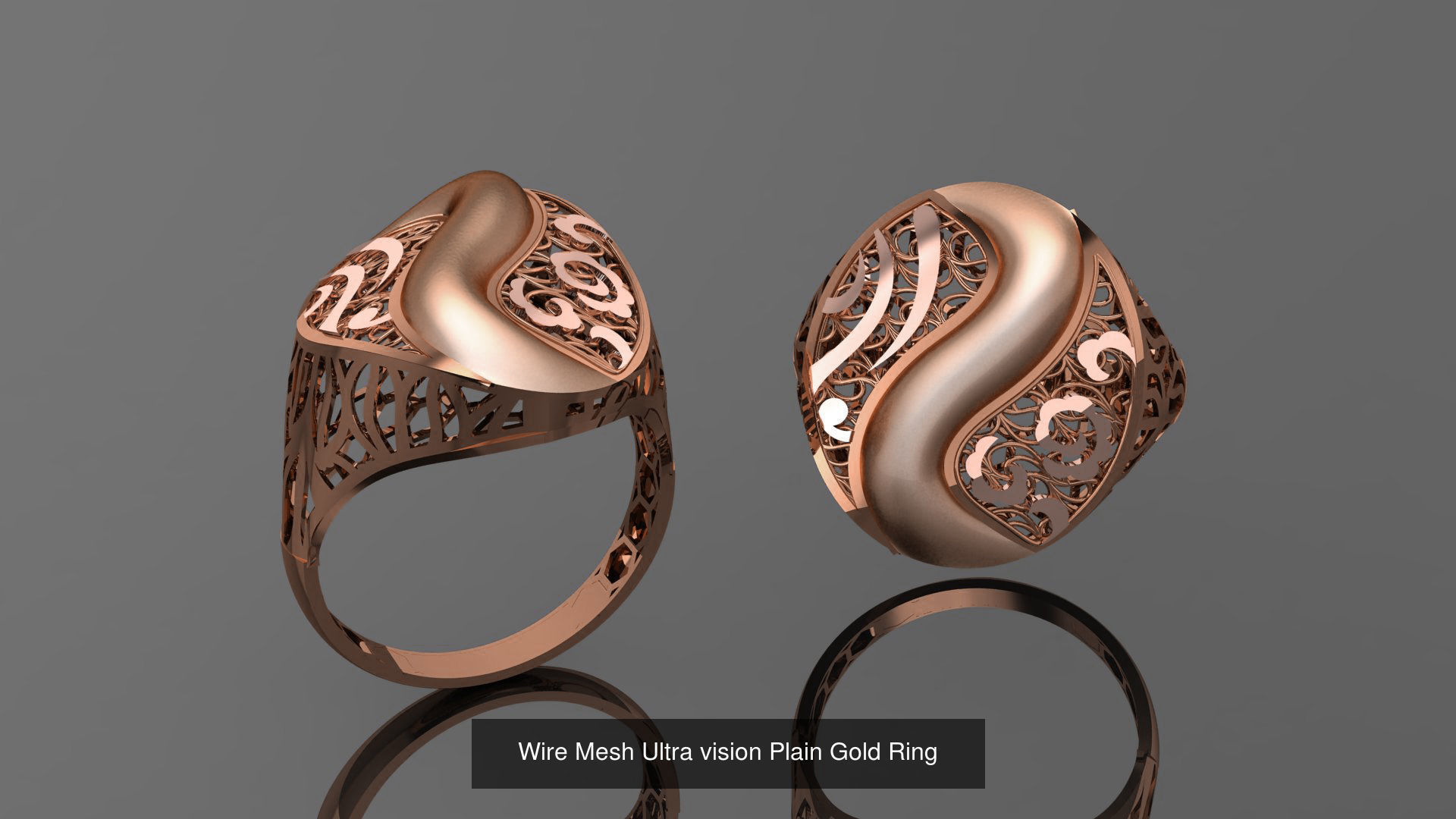 49 Wire Mesh Ultra vision Plain Gold Ring 3D Model Collection_26