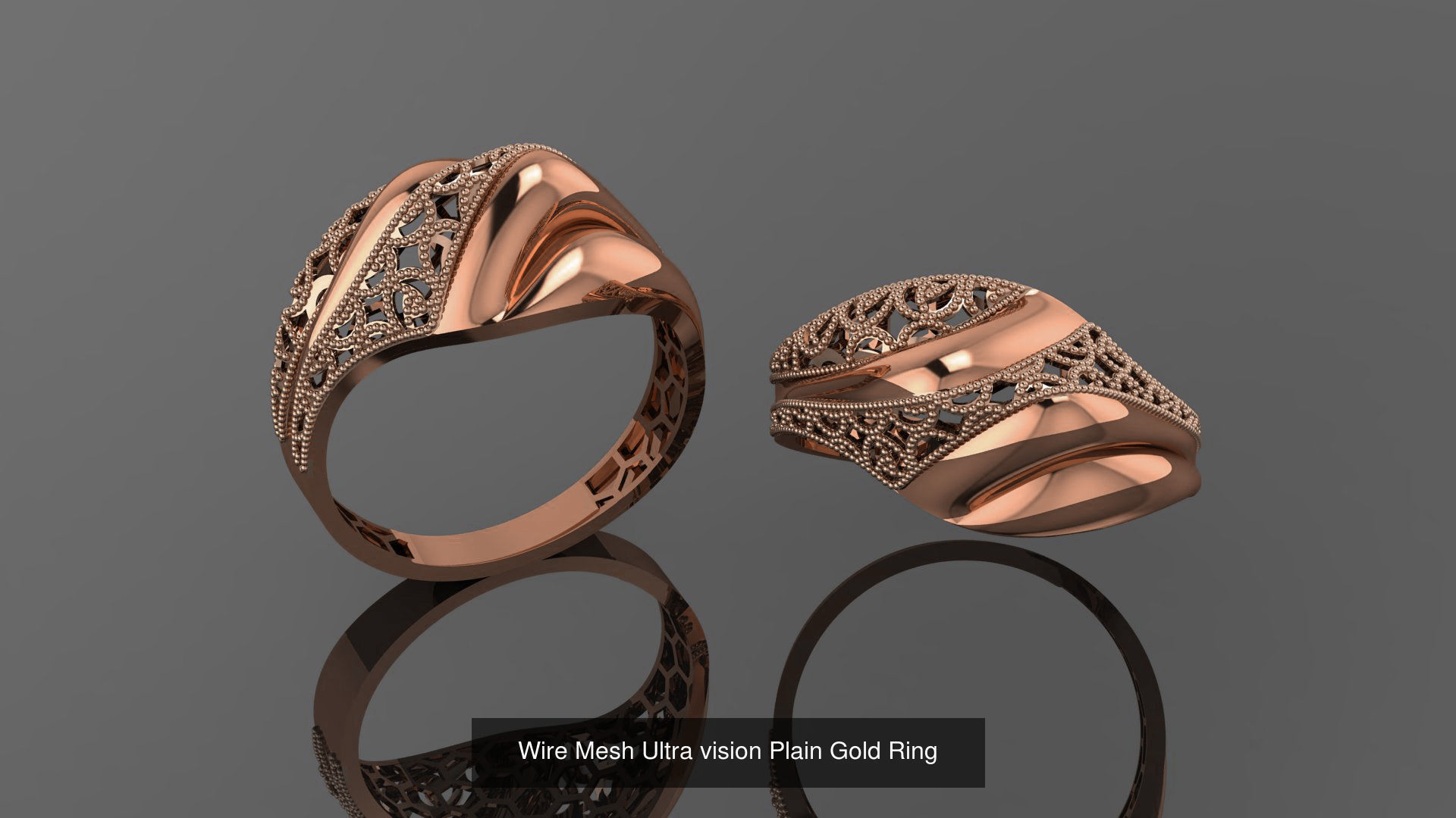 49 Wire Mesh Ultra vision Plain Gold Ring 3D Model Collection_39