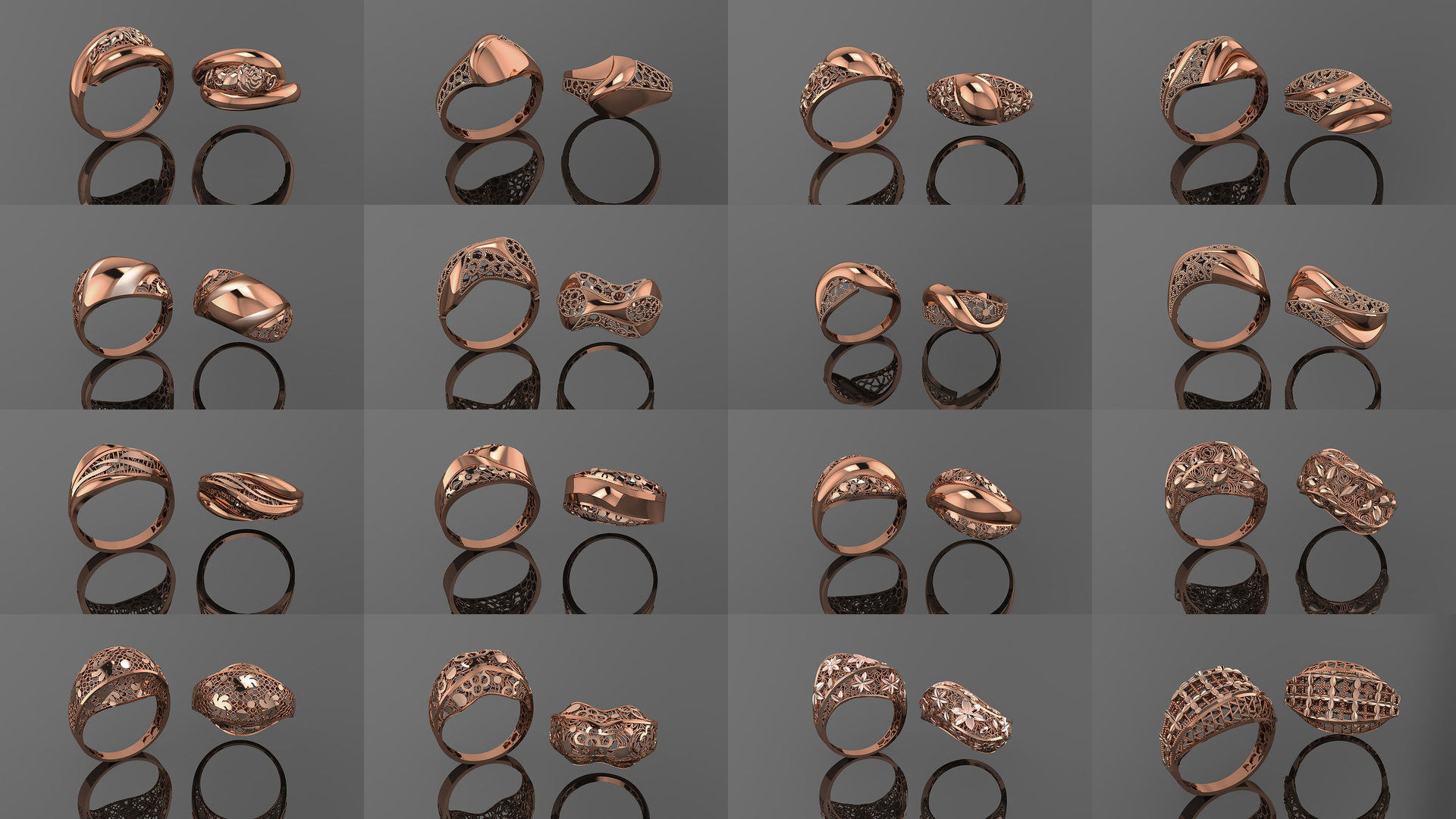 49 Wire Mesh Ultra vision Plain Gold Ring 3D Model Collection_1