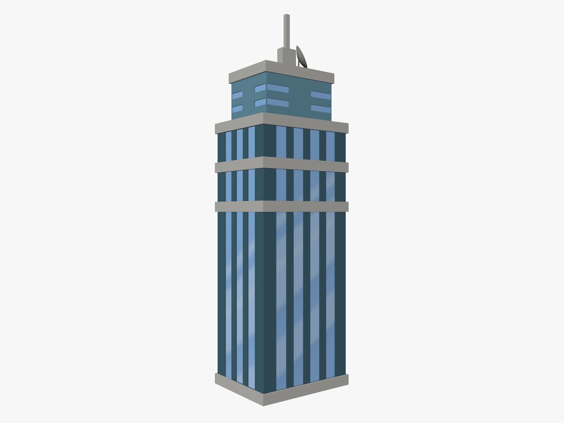 Cartoon skyscraper building 1 low poly Low-poly 3D model_1