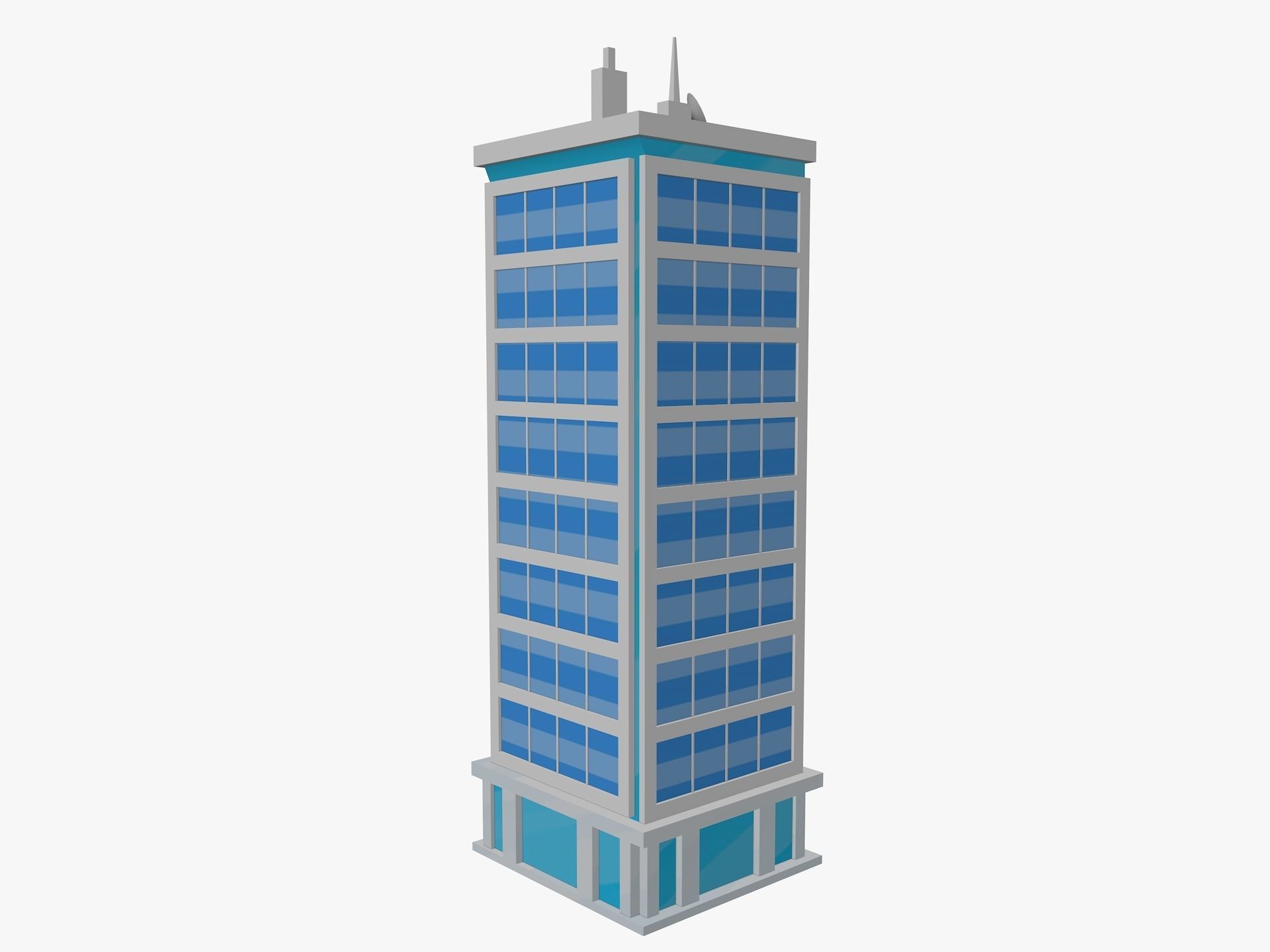 Cartoon skyscraper building 2 Low-poly 3D model_2