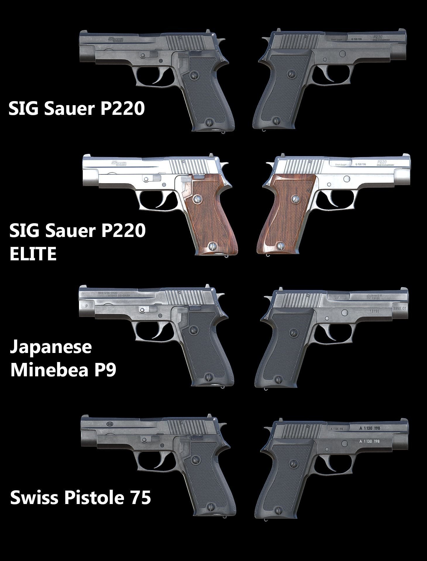 SIG Sauer P220 9mm - Pistole 75 - Minebea P9 - Game Asset Low-poly 3D model_2
