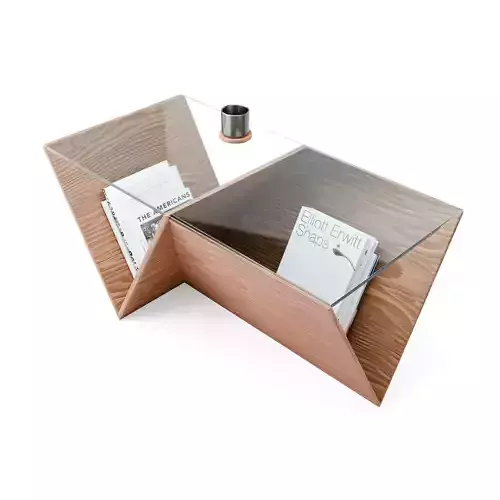 Modern Geometric Glass and Wood Coffee Table