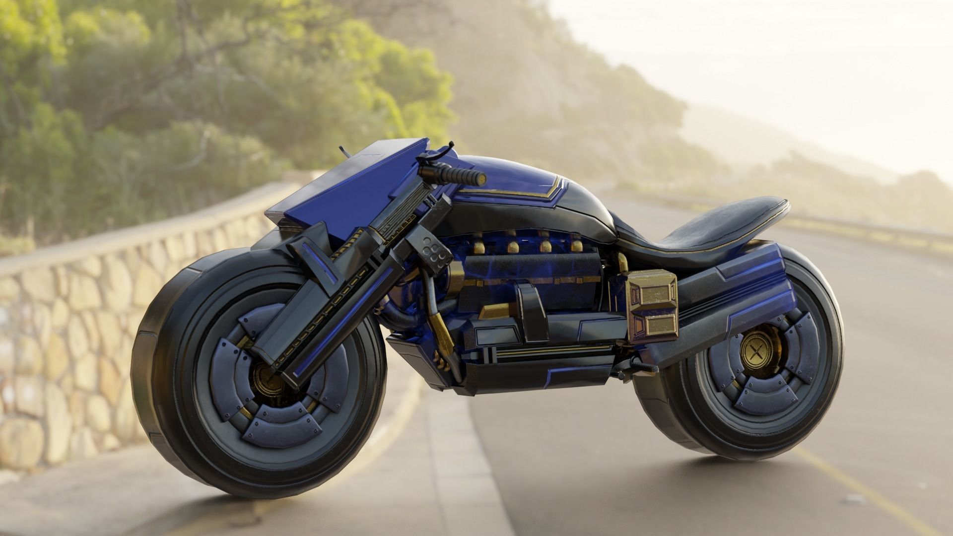 Futuristic Muscle Motorcycle - Andromeda Bike Low-poly 3D model_8