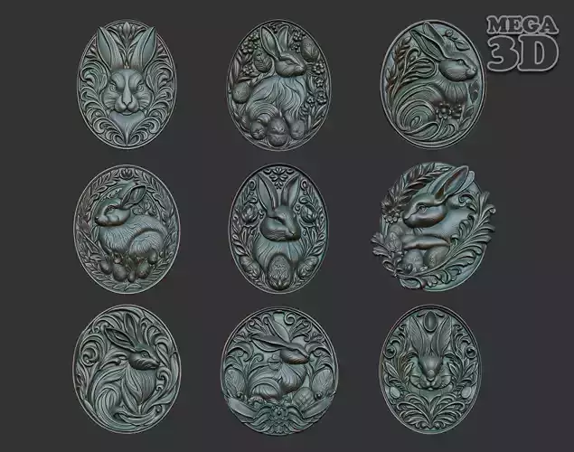Easter Bunny basrelief Pack 240713 3D Model Collection