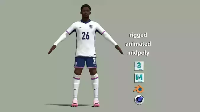 T-Pose Rigged Kobbie Mainoo England Euro 2024