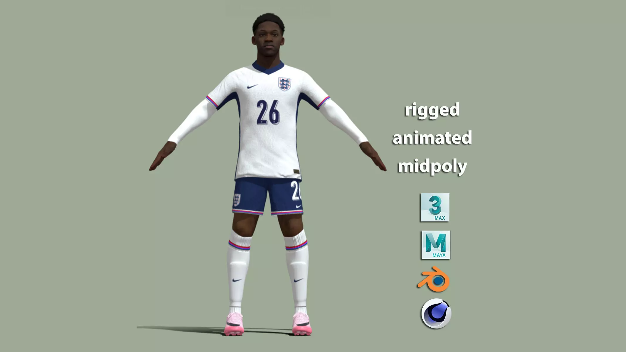 T-Pose Rigged Kobbie Mainoo England Euro 2024 3D model