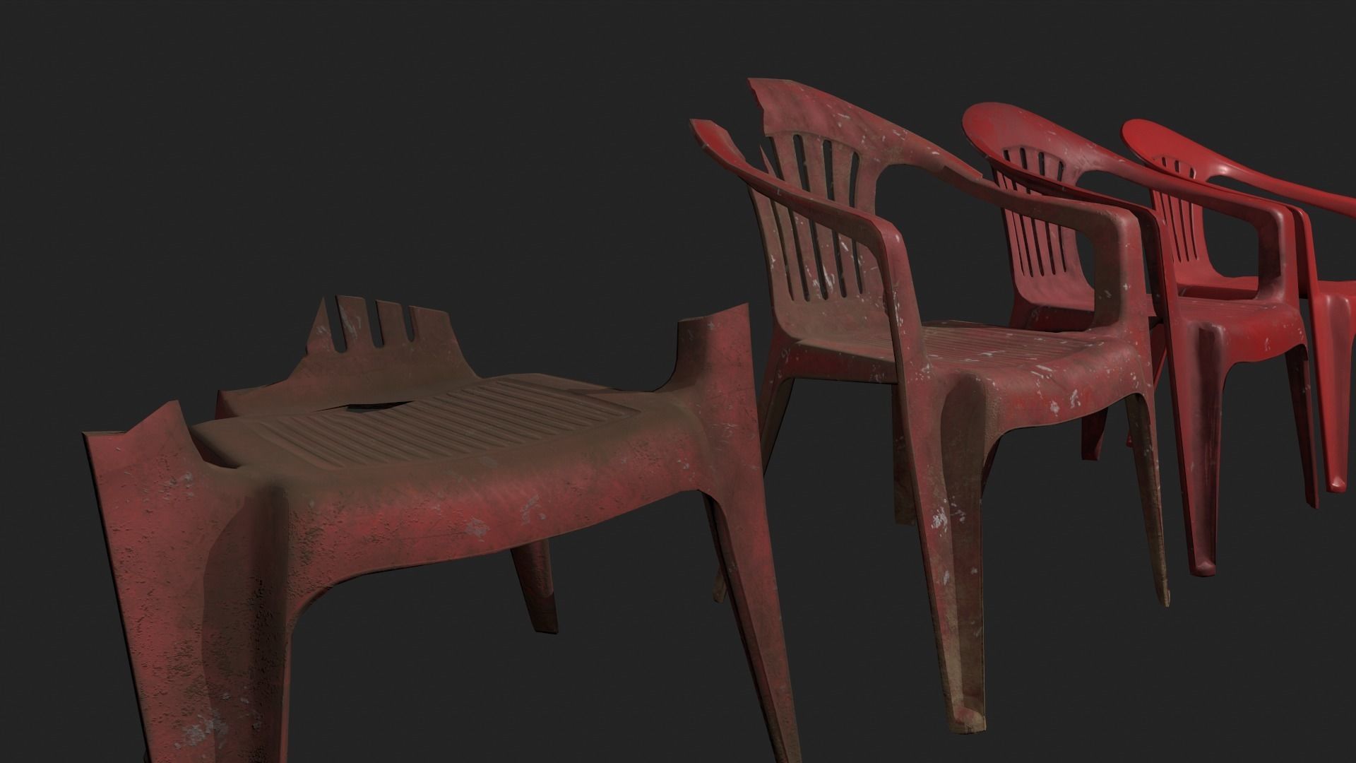 Plastic Red Chair Game Ready AR VR Metaverse Ready Low poly  Low-poly 3D model_5