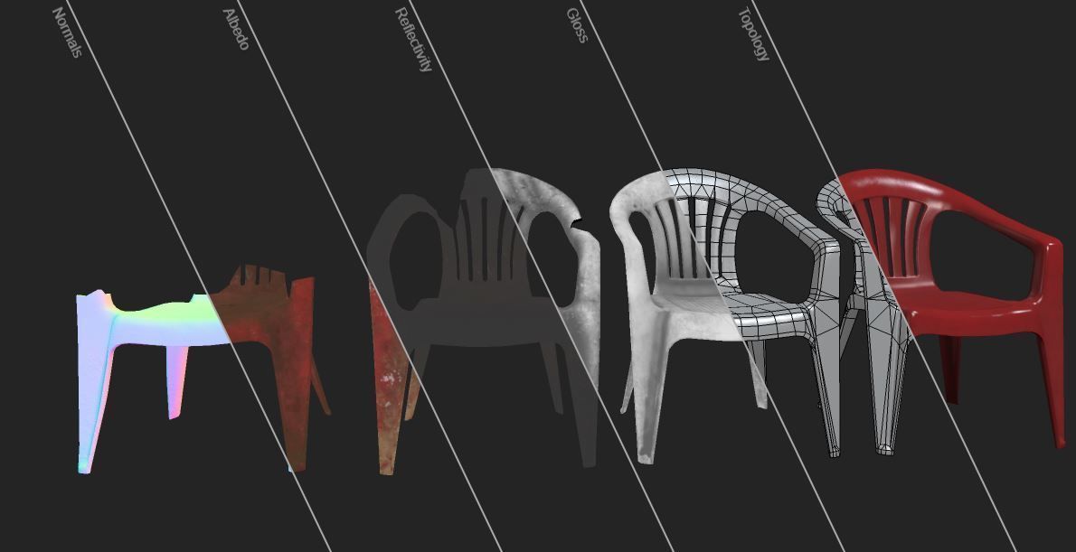 Plastic Red Chair Game Ready AR VR Metaverse Ready Low poly  Low-poly 3D model_3