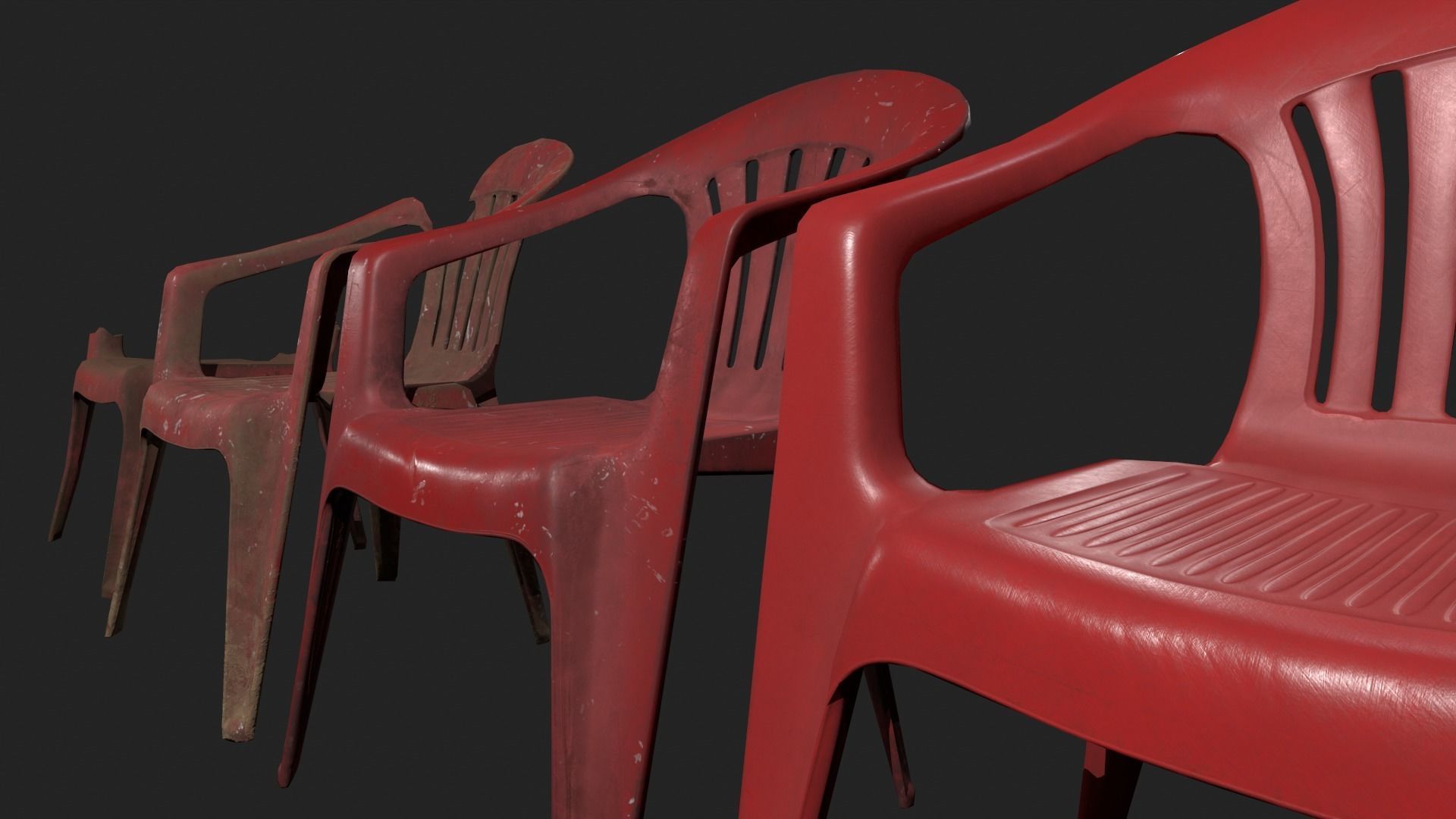 Plastic Red Chair Game Ready AR VR Metaverse Ready Low poly  Low-poly 3D model_6