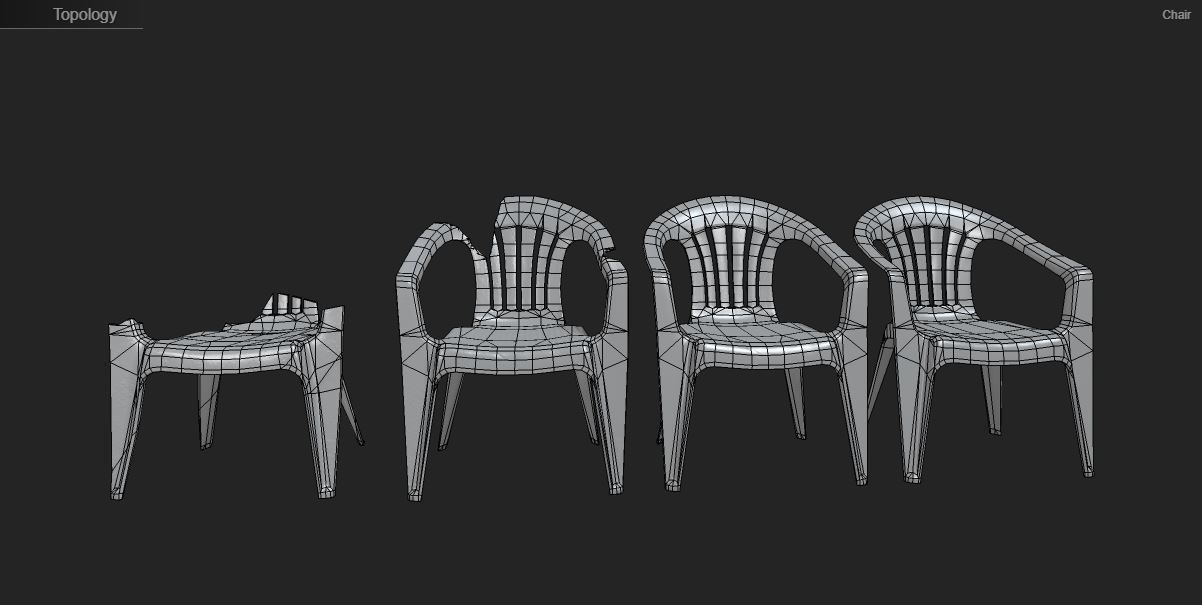 Plastic Red Chair Game Ready AR VR Metaverse Ready Low poly  Low-poly 3D model_4