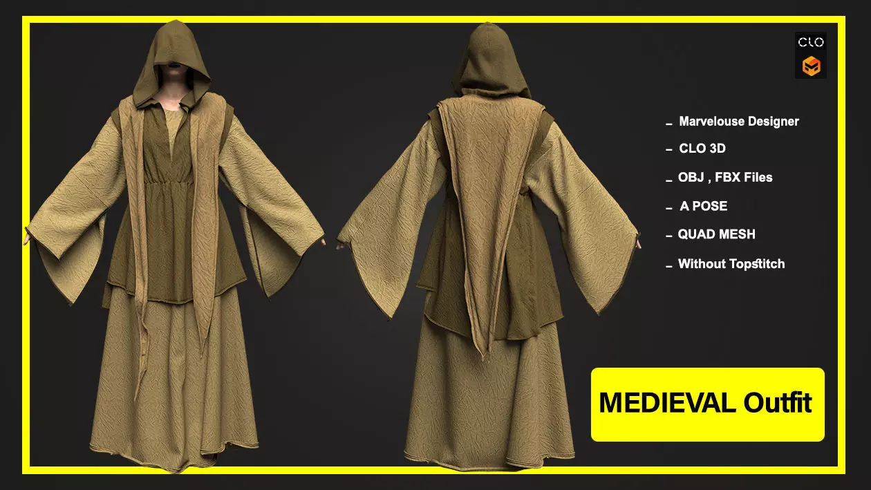 Medieval Cloak 3D model_0