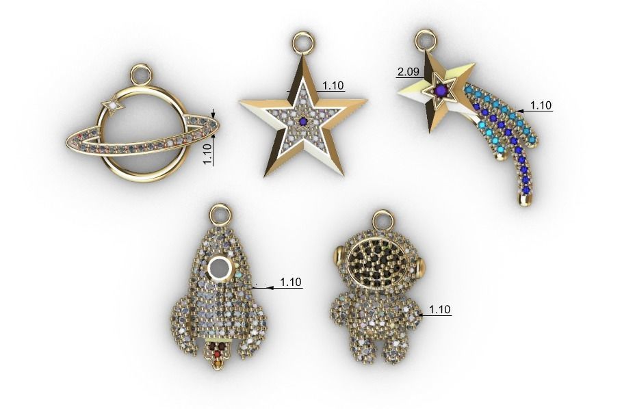 dijes- Colgantes paquete de 5 espacio -v- 3D print model_5