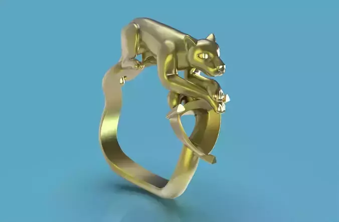 Panther ring with trillon gemstone 3d model 3D print model