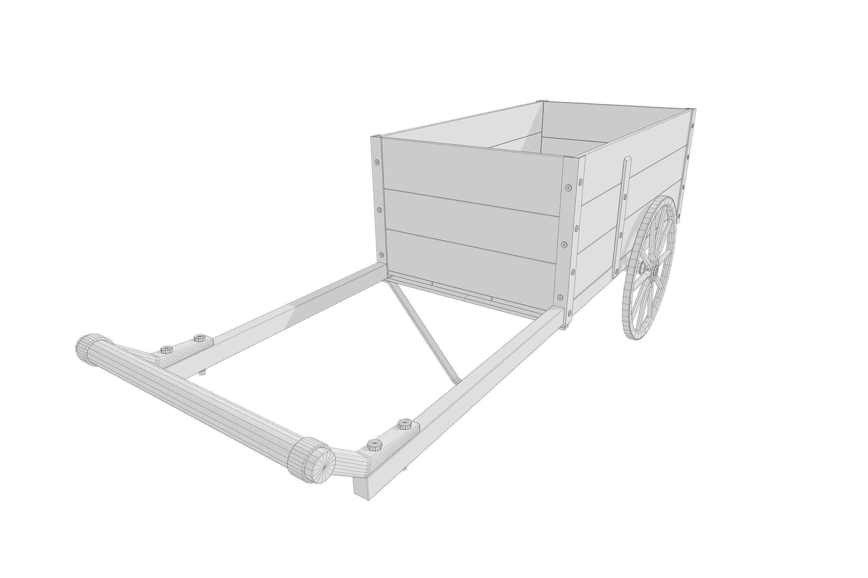Wooden Cart Low-poly 3D model_5