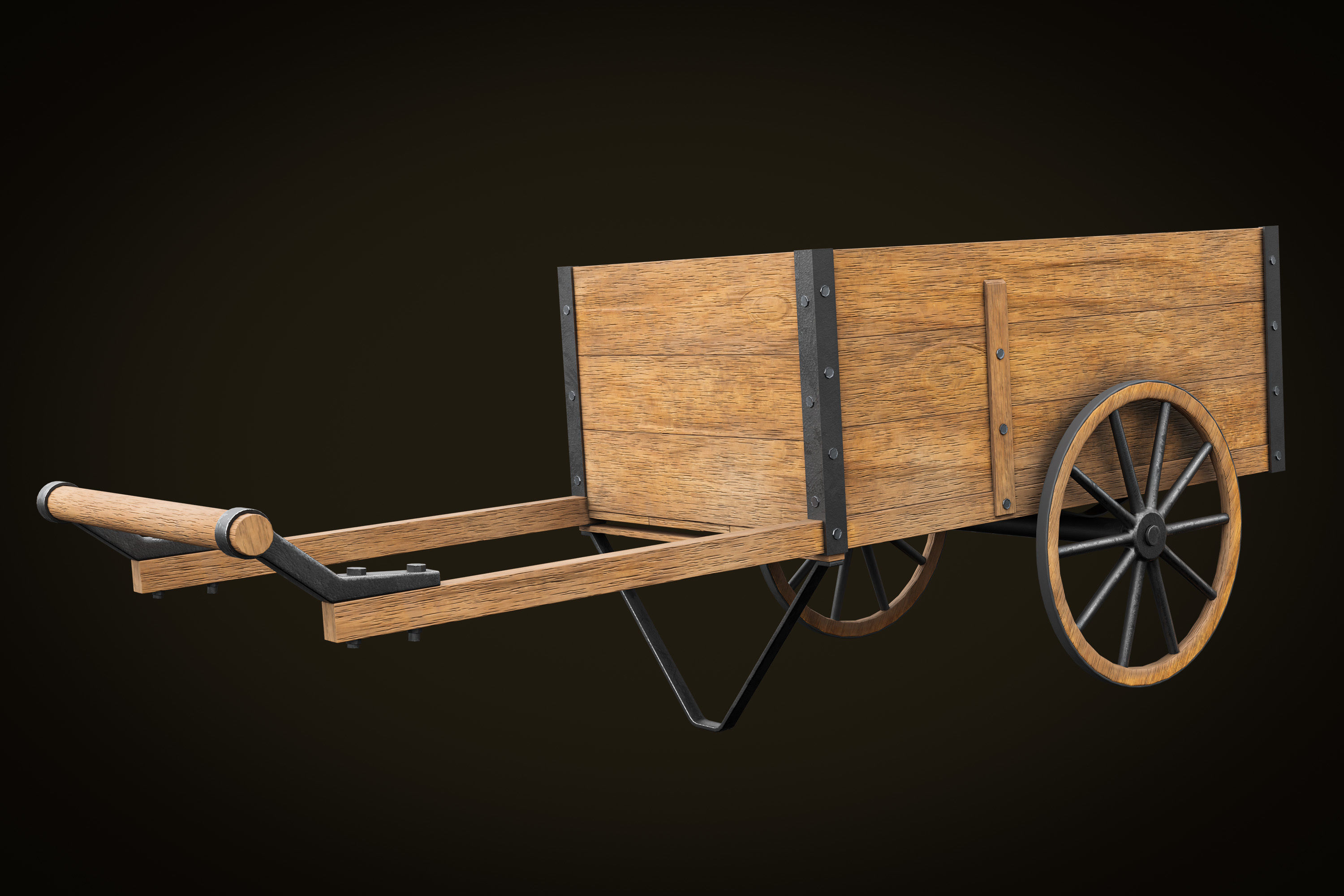 Wooden Cart Low-poly 3D model_4