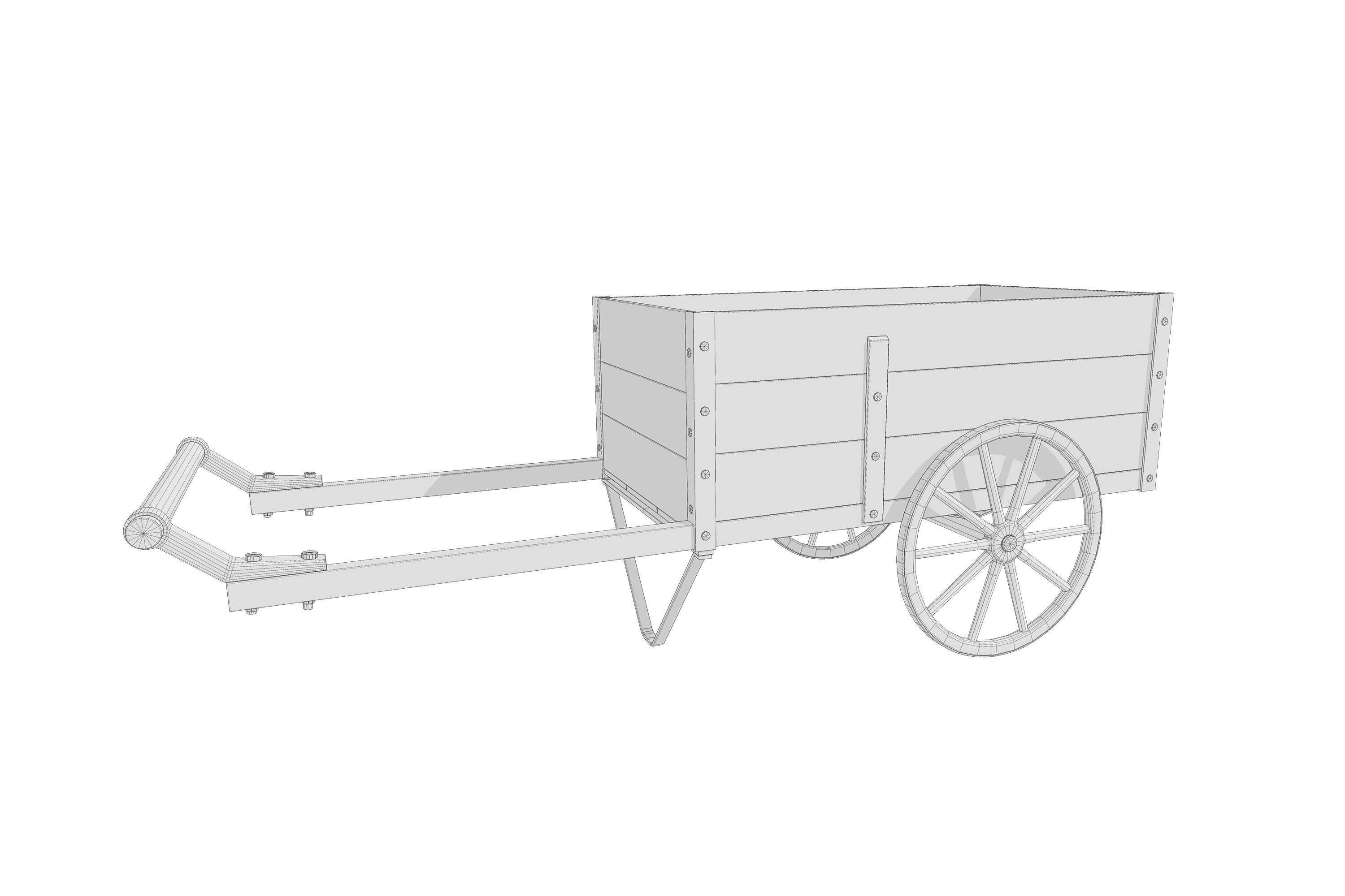 Wooden Cart Low-poly 3D model_8