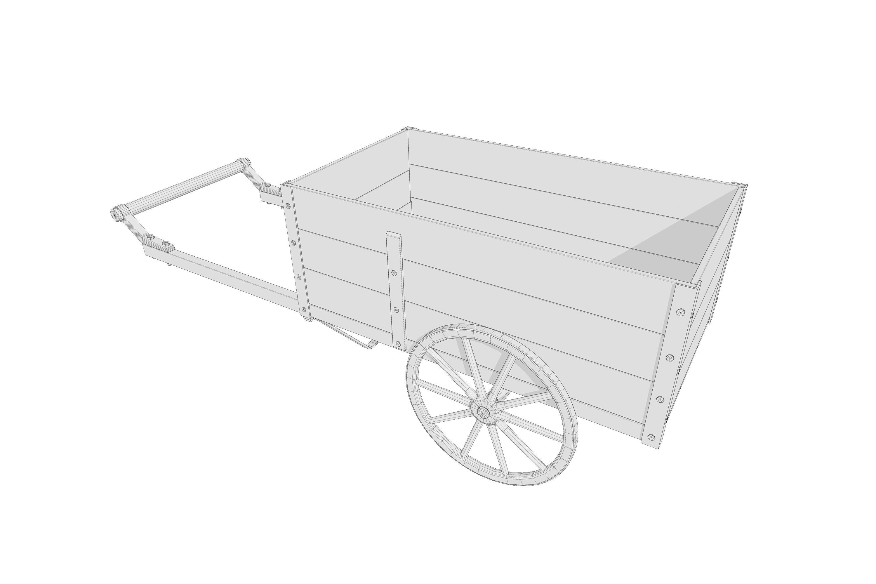 Wooden Cart Low-poly 3D model_7