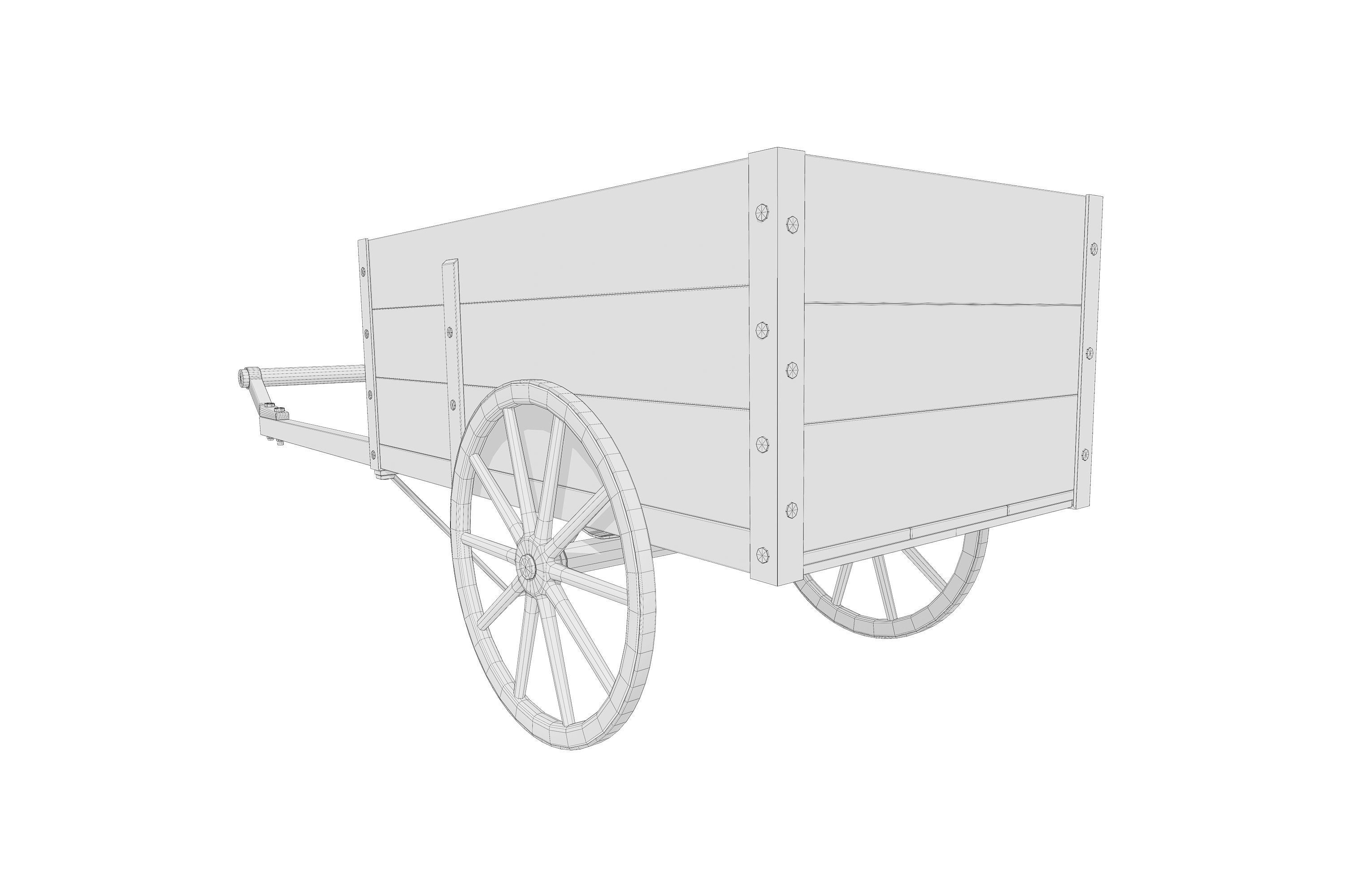 Wooden Cart Low-poly 3D model_6