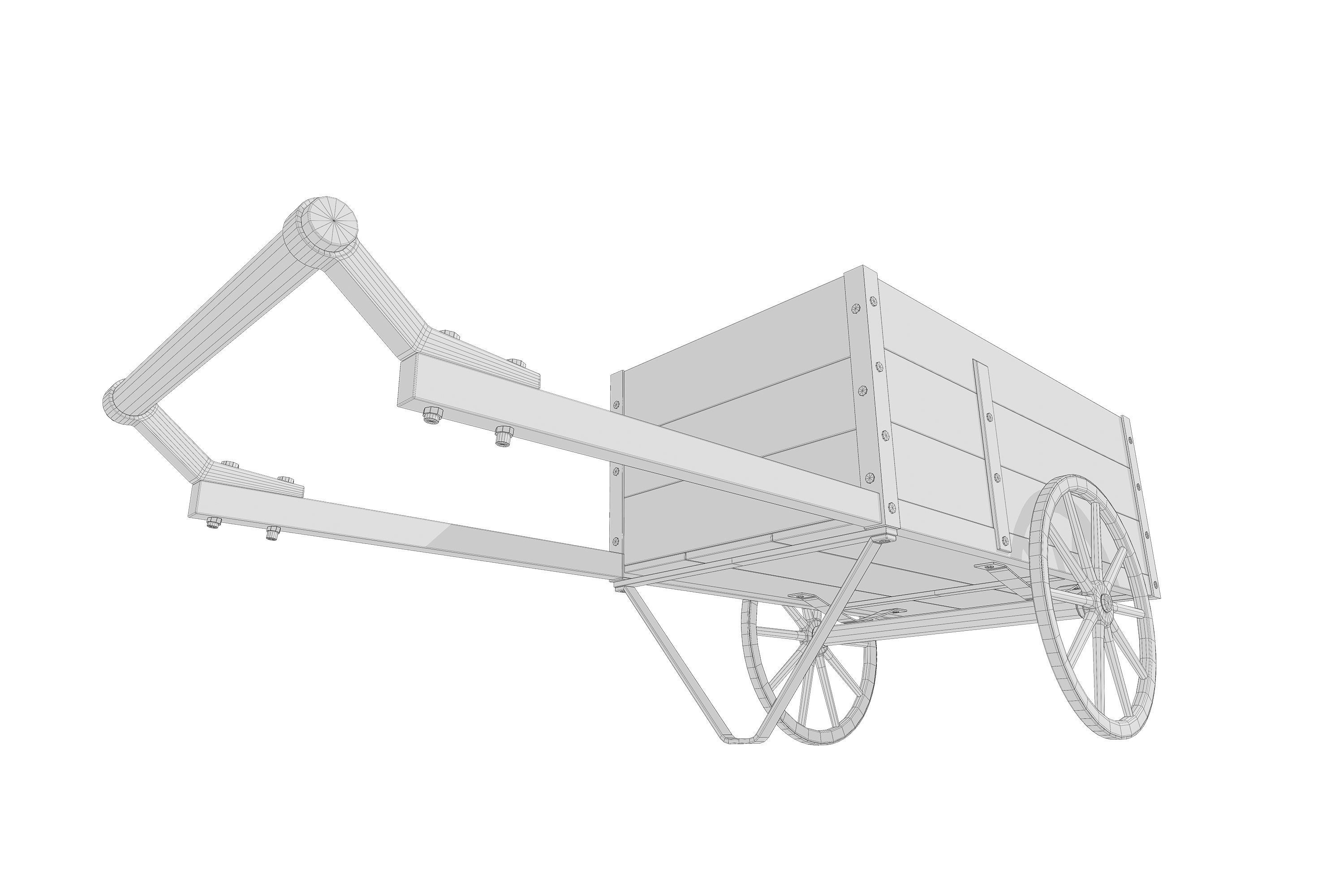 Wooden Cart Low-poly 3D model_10