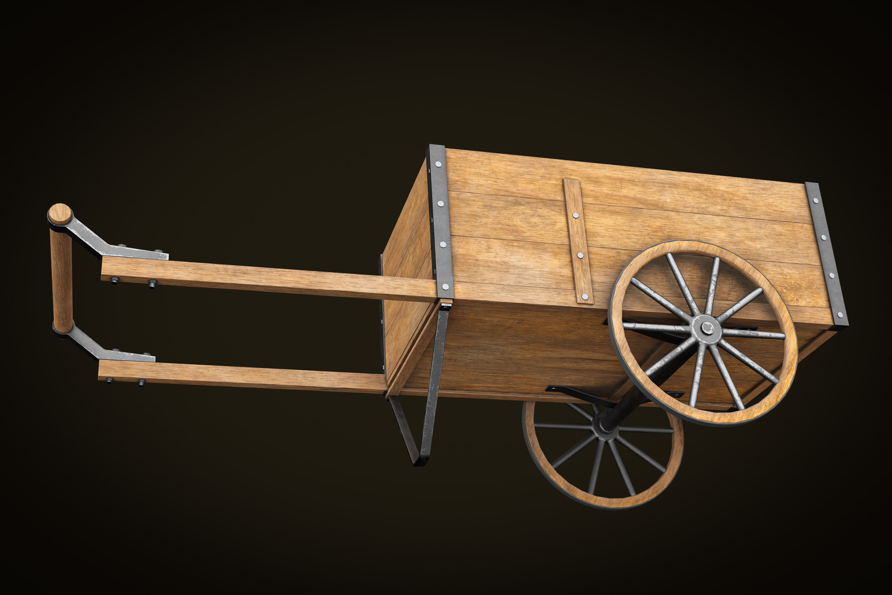 Wooden Cart Low-poly 3D model_2