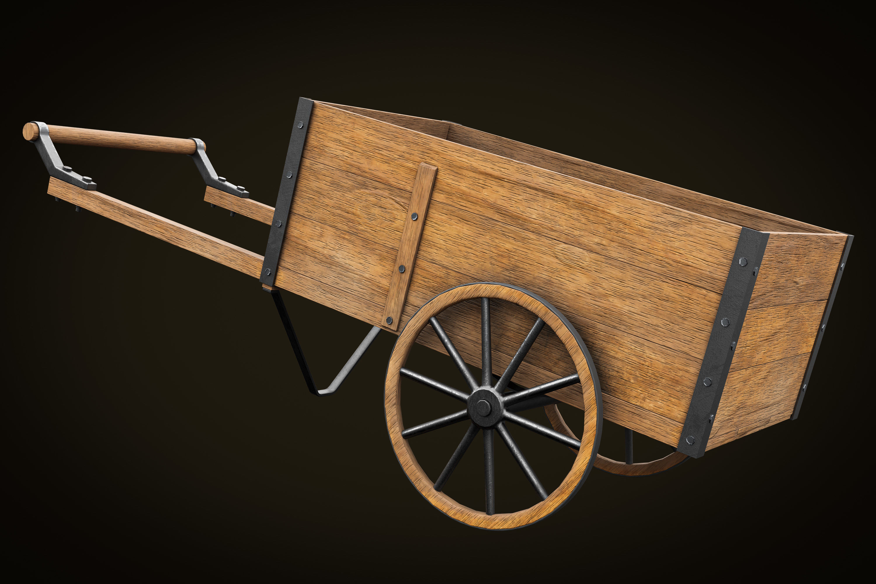 Wooden Cart Low-poly 3D model_1