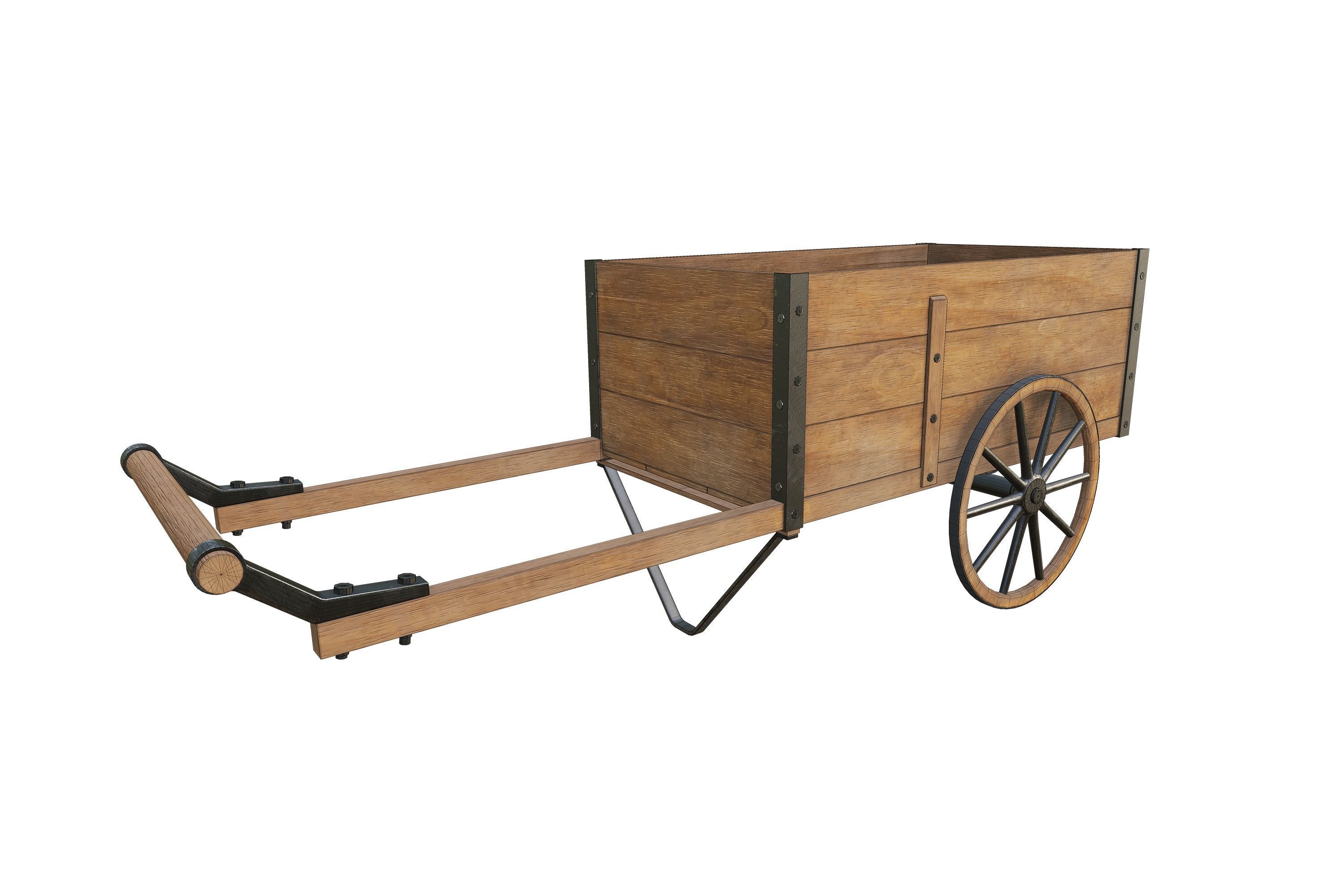 Wooden Cart Low-poly 3D model_11