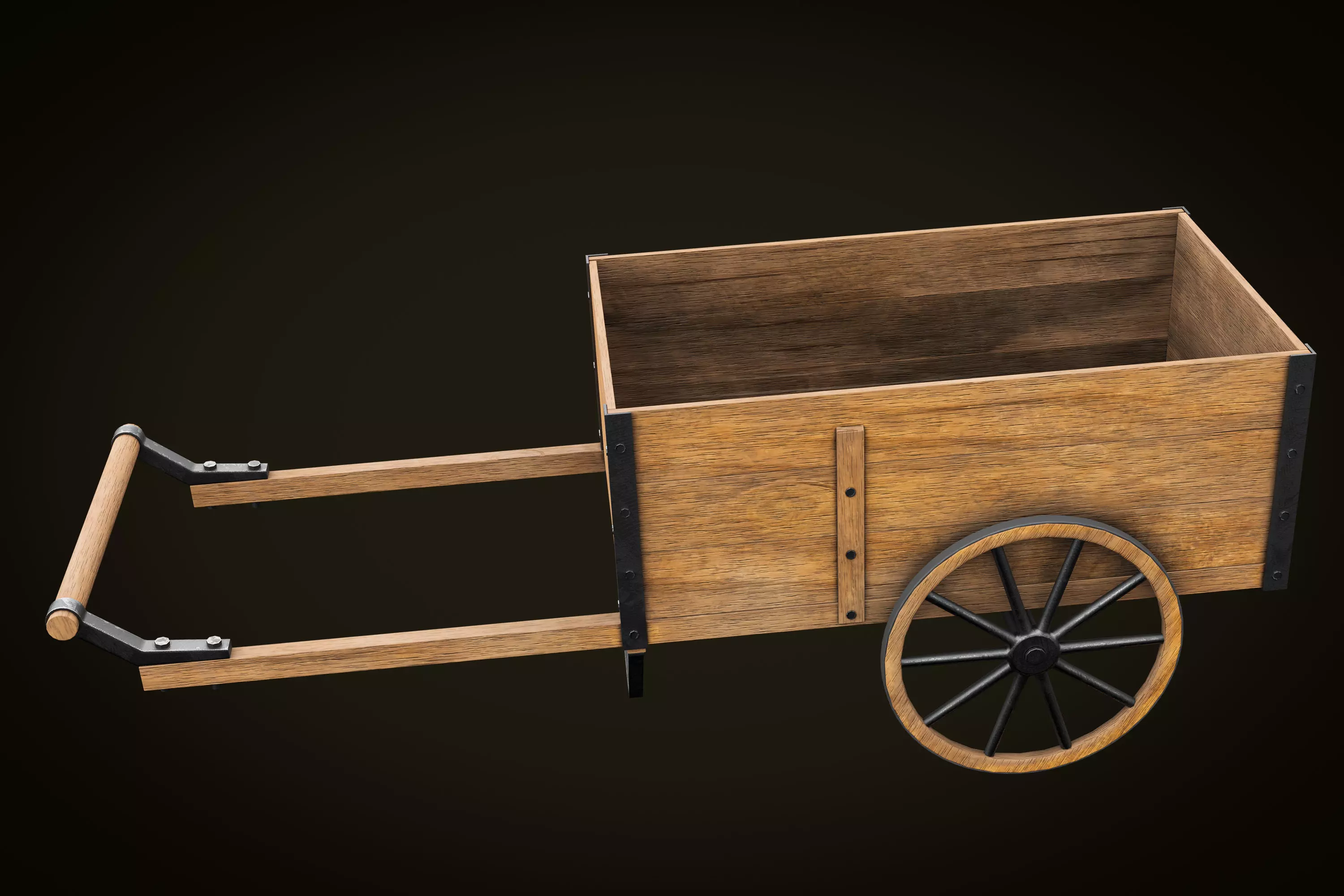 Wooden Cart Low-poly 3D model_0
