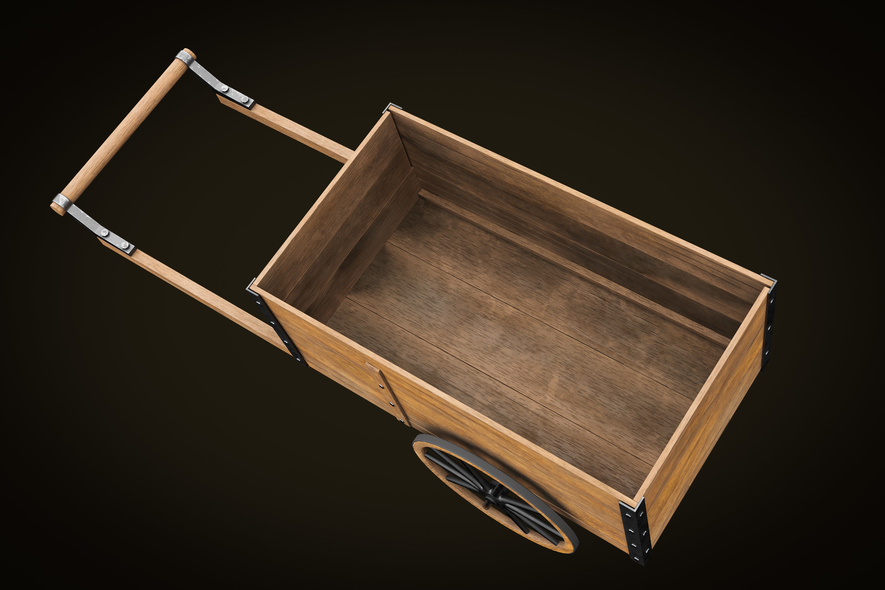 Wooden Cart Low-poly 3D model_3
