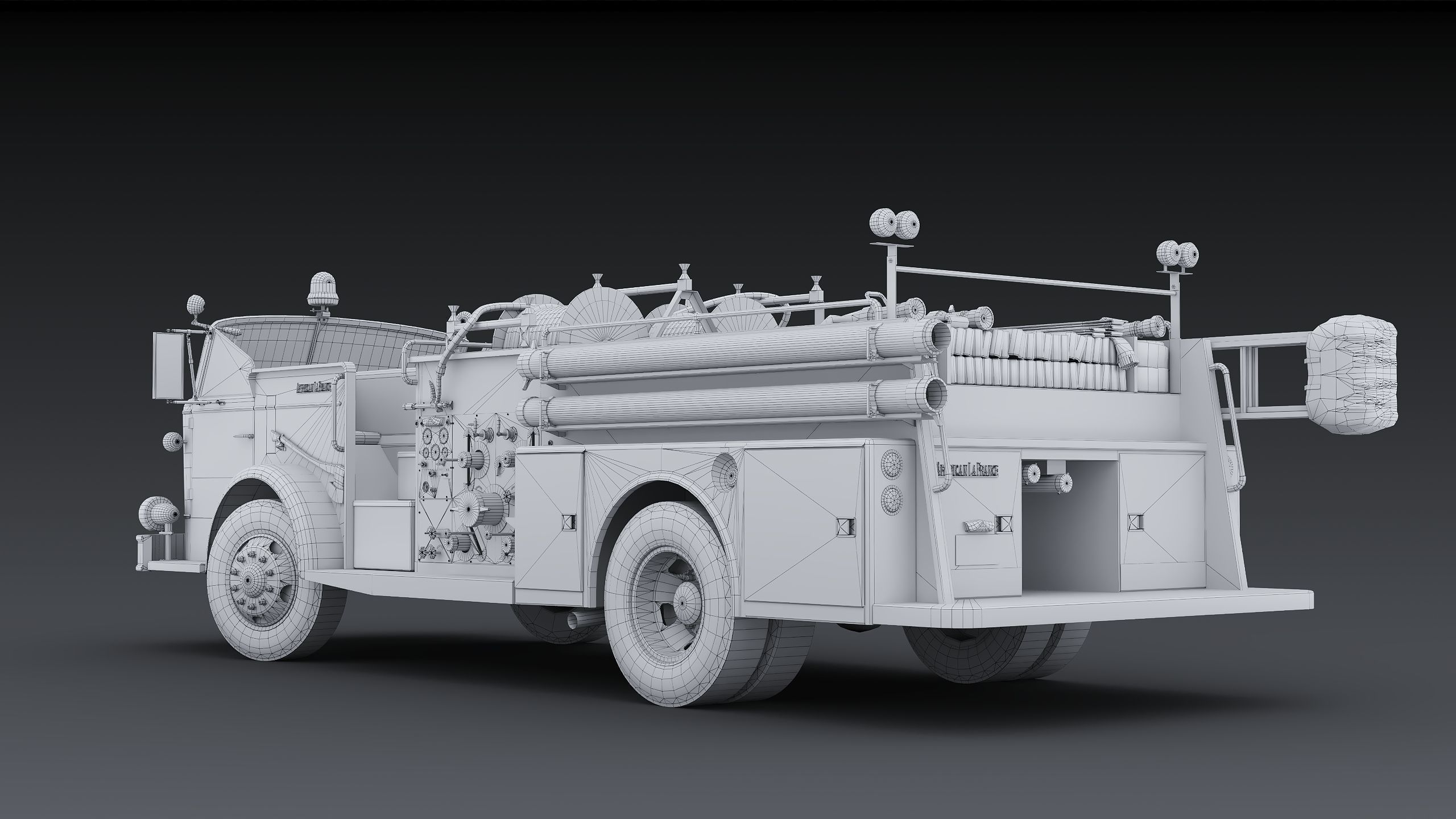 Fire truck American La France 900 Fire Engine Low-poly 3D model_30