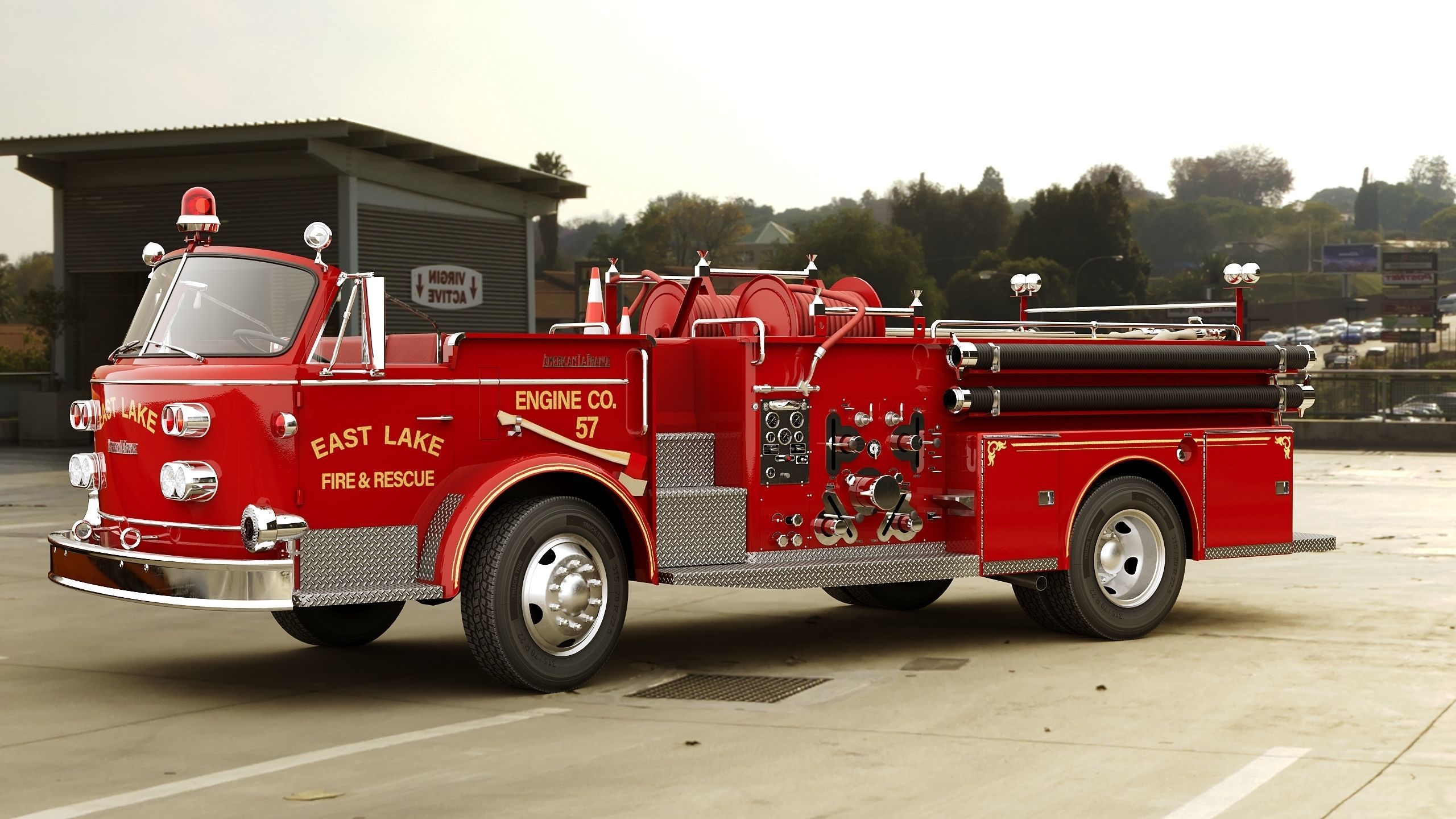 Fire truck American La France 900 Fire Engine Low-poly 3D model_24