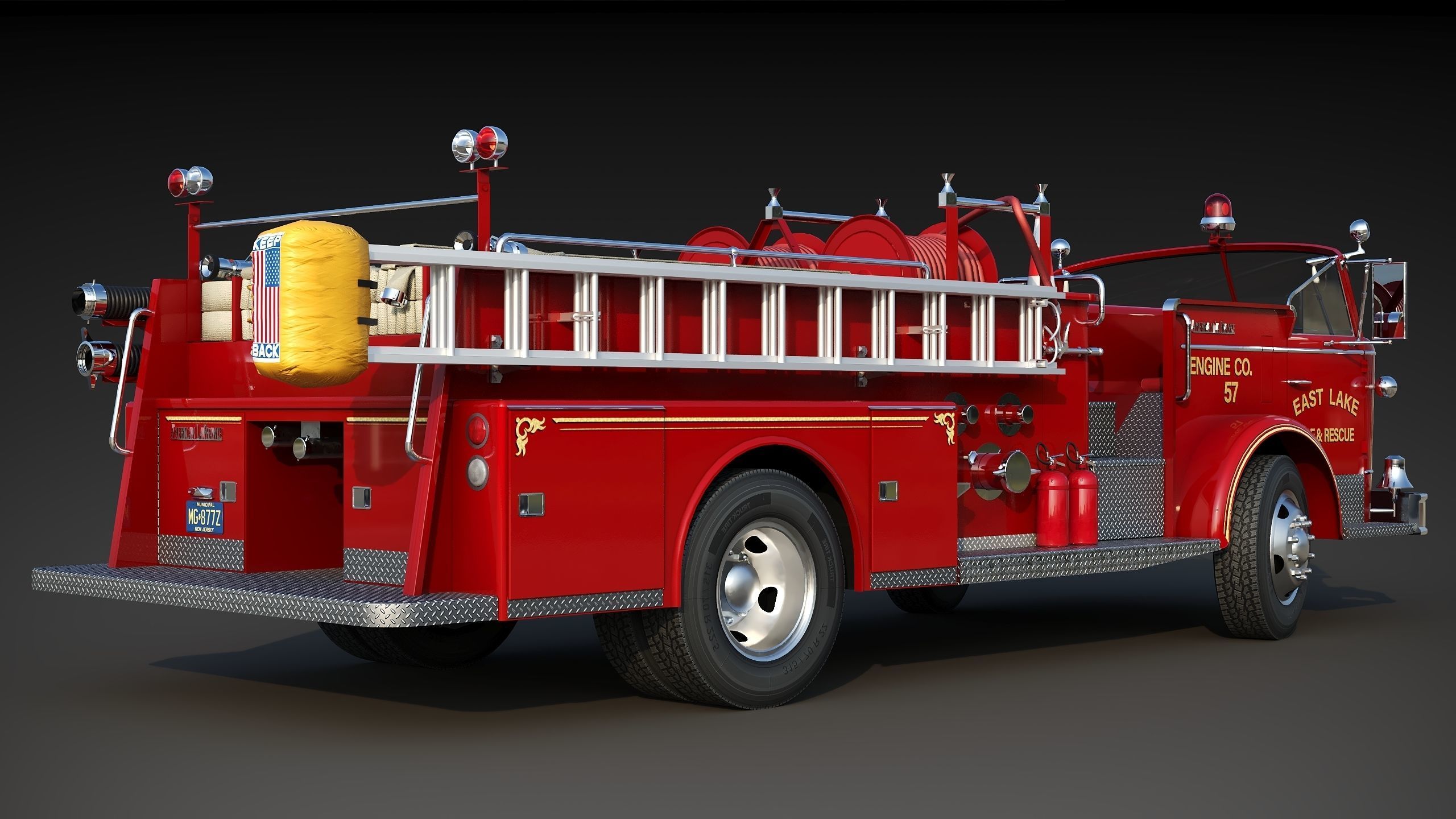 Fire truck American La France 900 Fire Engine Low-poly 3D model_9