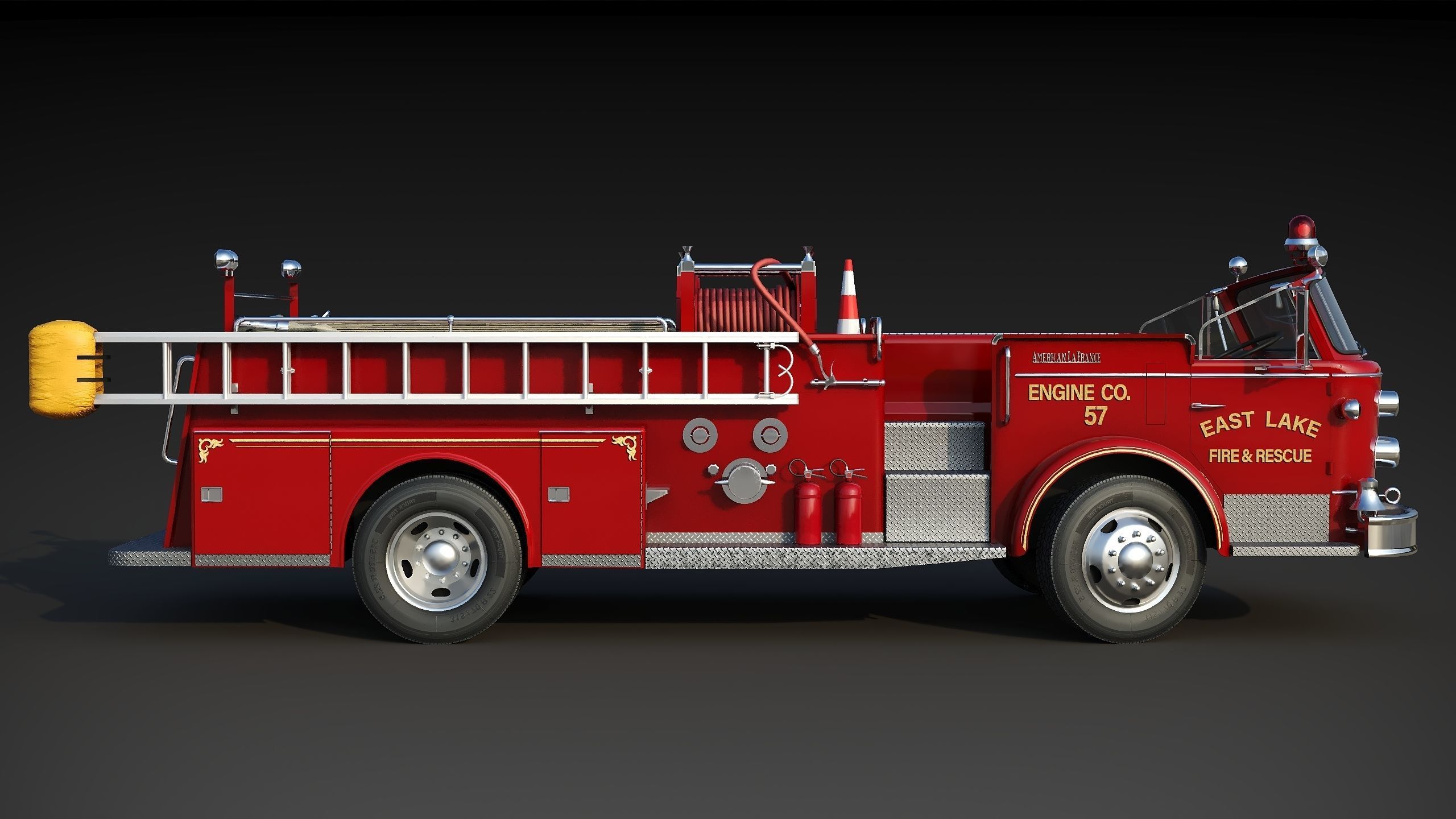 Fire truck American La France 900 Fire Engine Low-poly 3D model_11