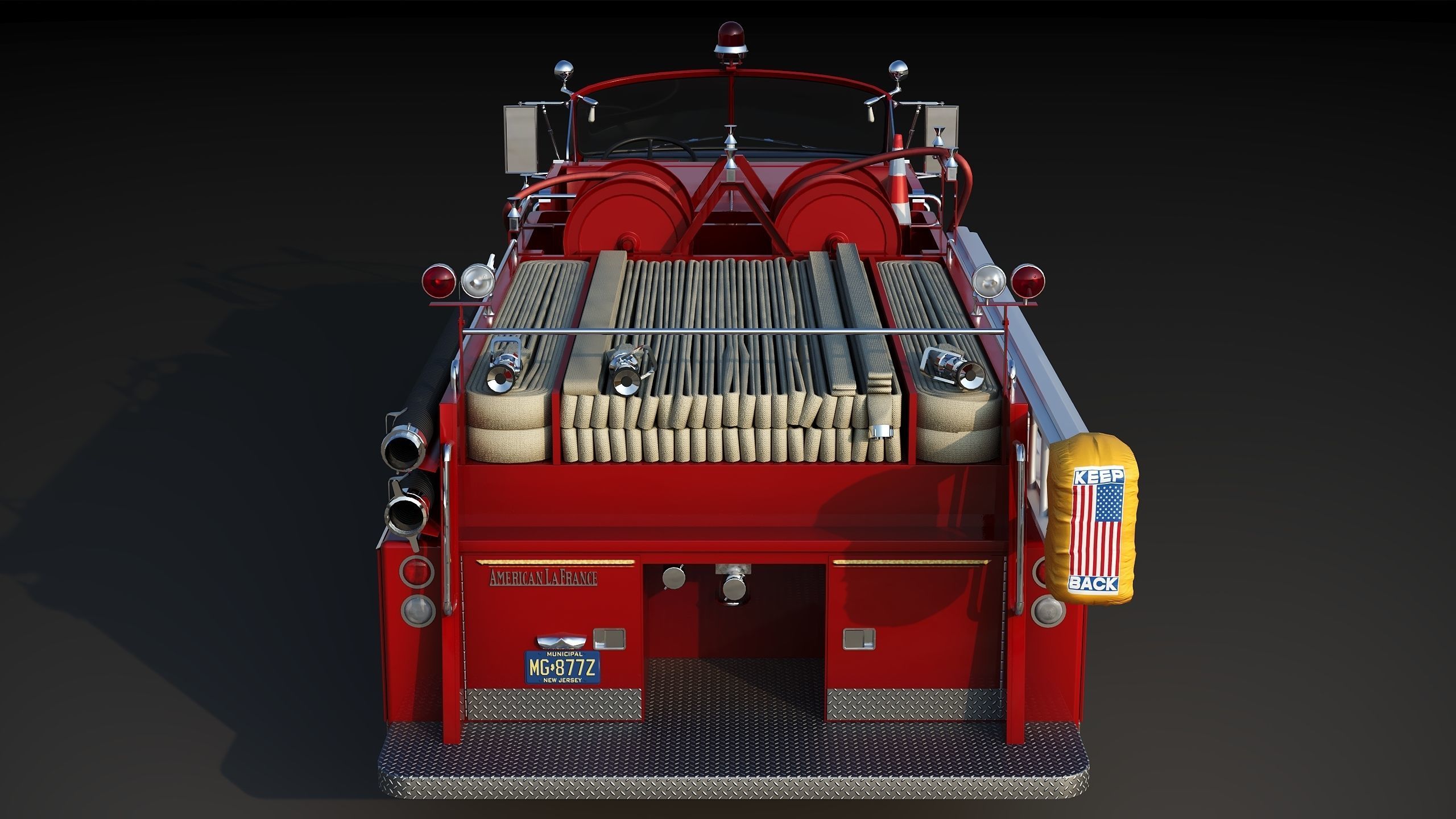 Fire truck American La France 900 Fire Engine Low-poly 3D model_8