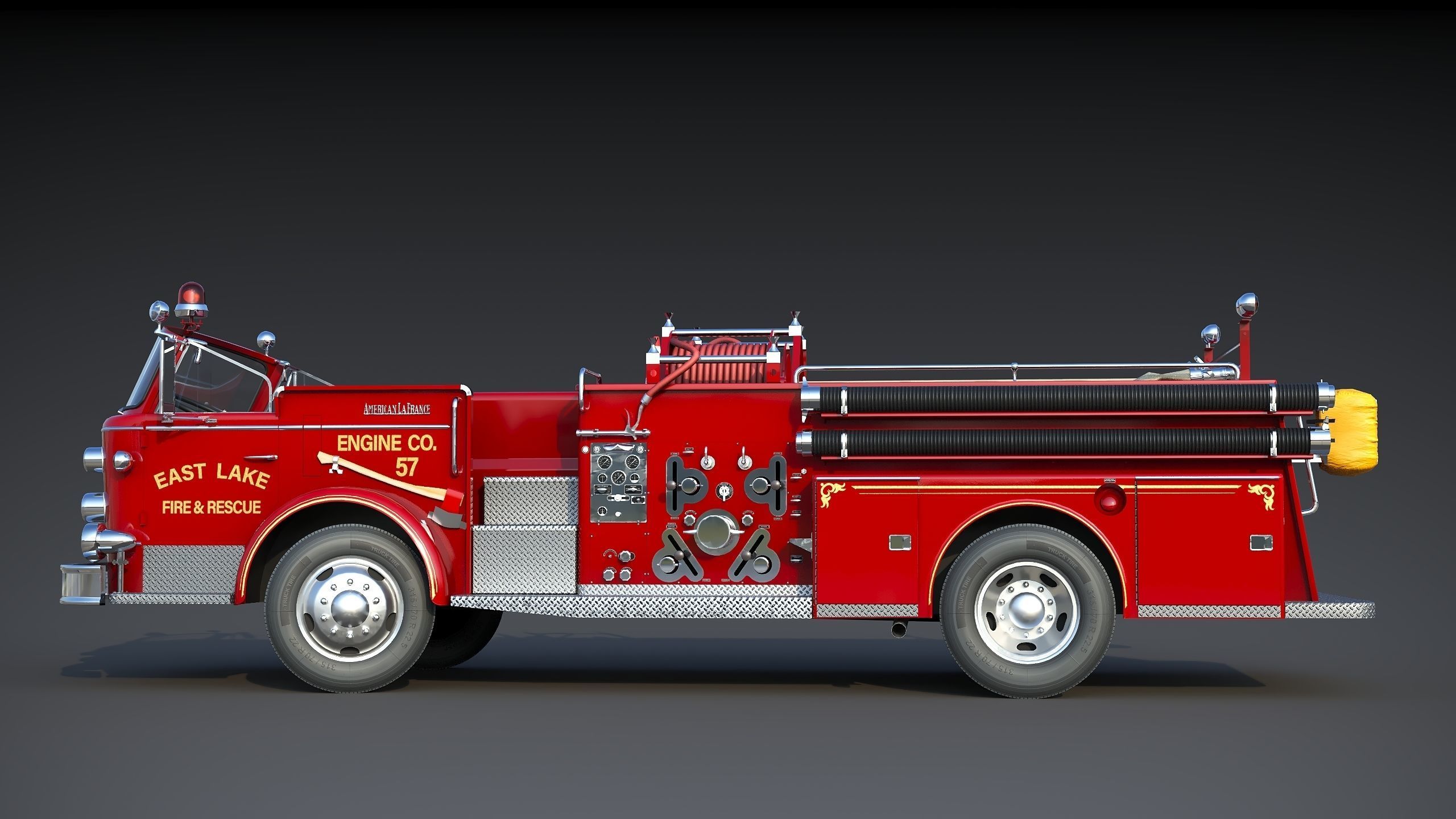 Fire truck American La France 900 Fire Engine Low-poly 3D model_5