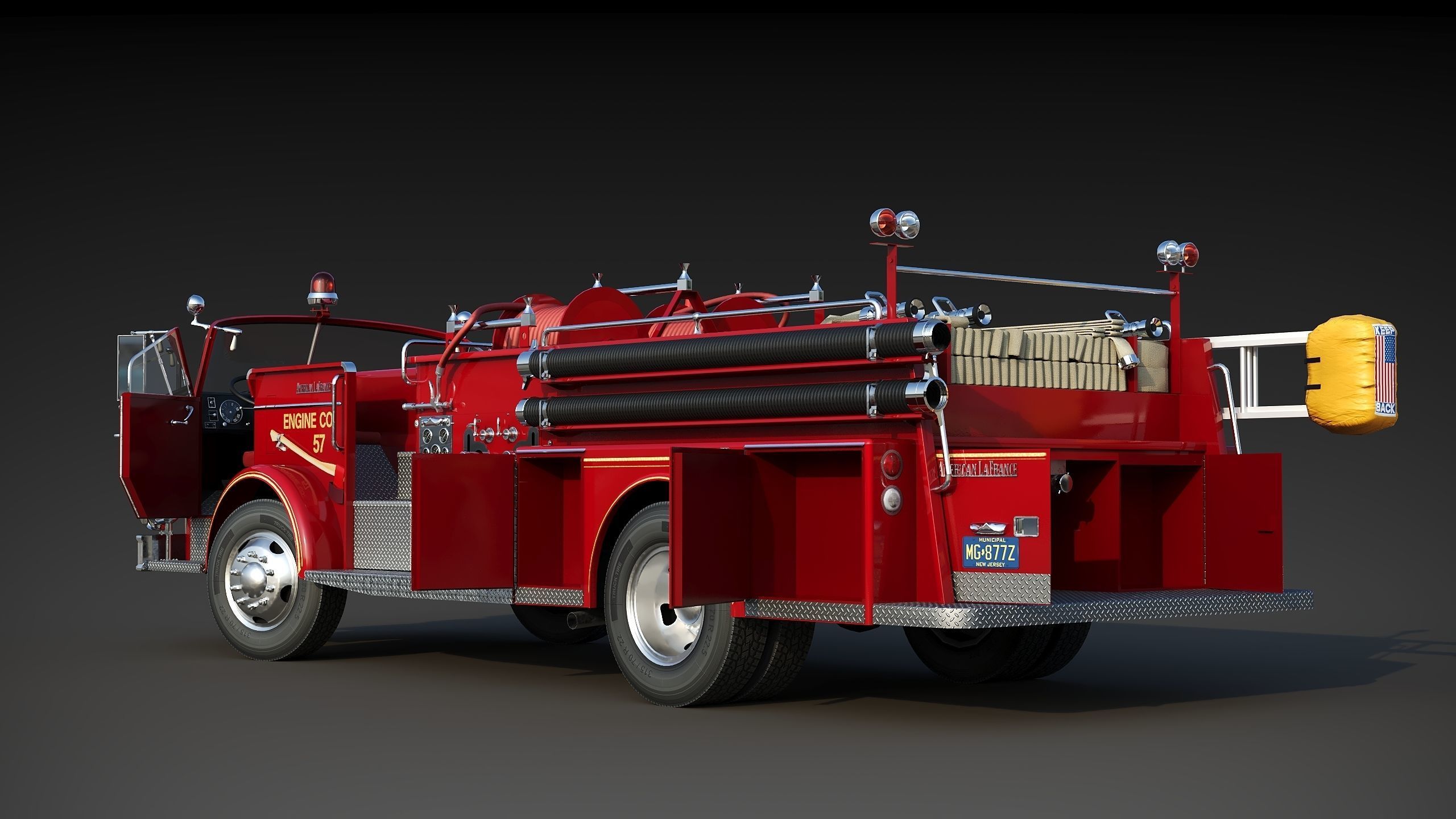 Fire truck American La France 900 Fire Engine Low-poly 3D model_7