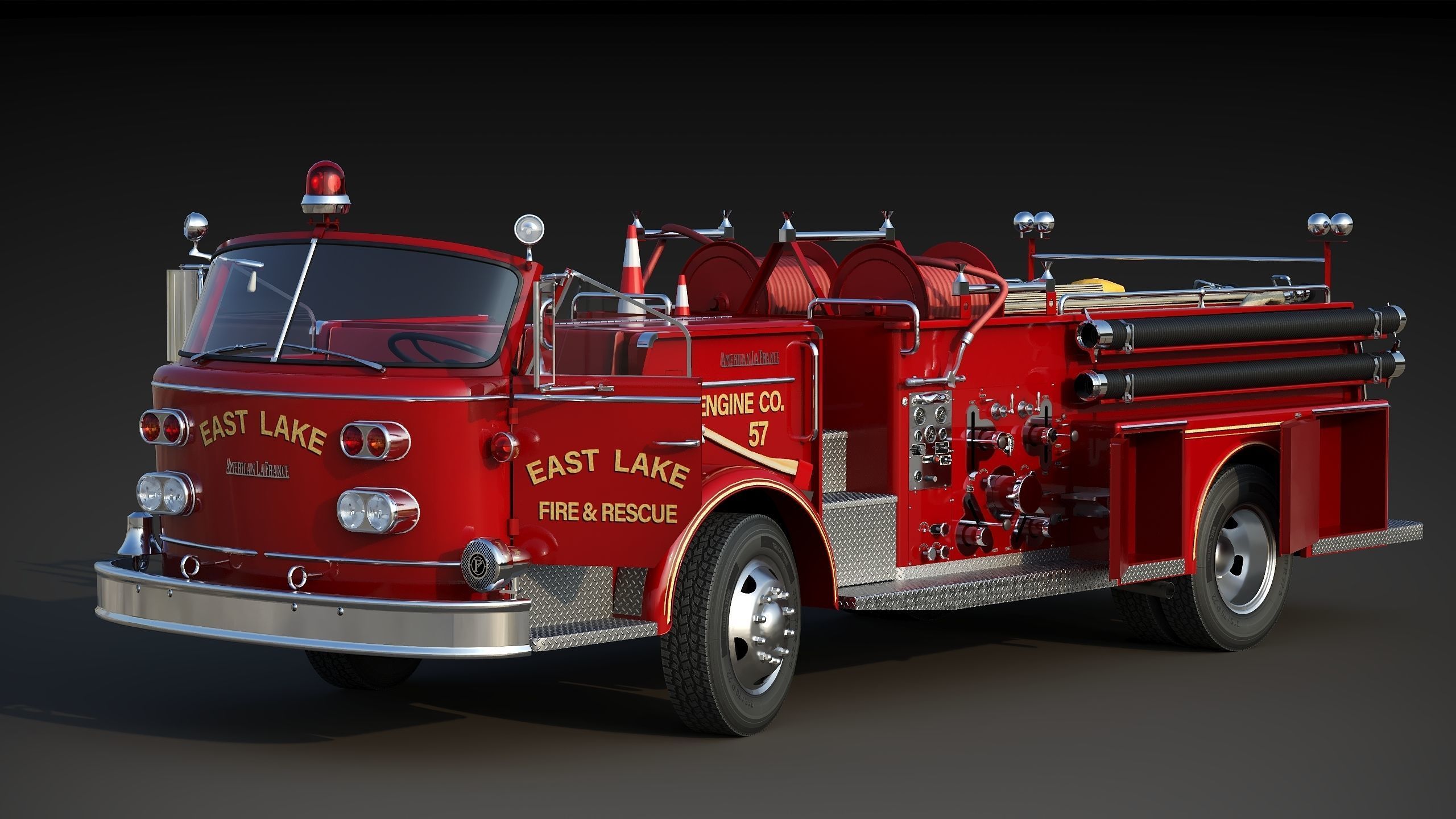 Fire truck American La France 900 Fire Engine Low-poly 3D model_4