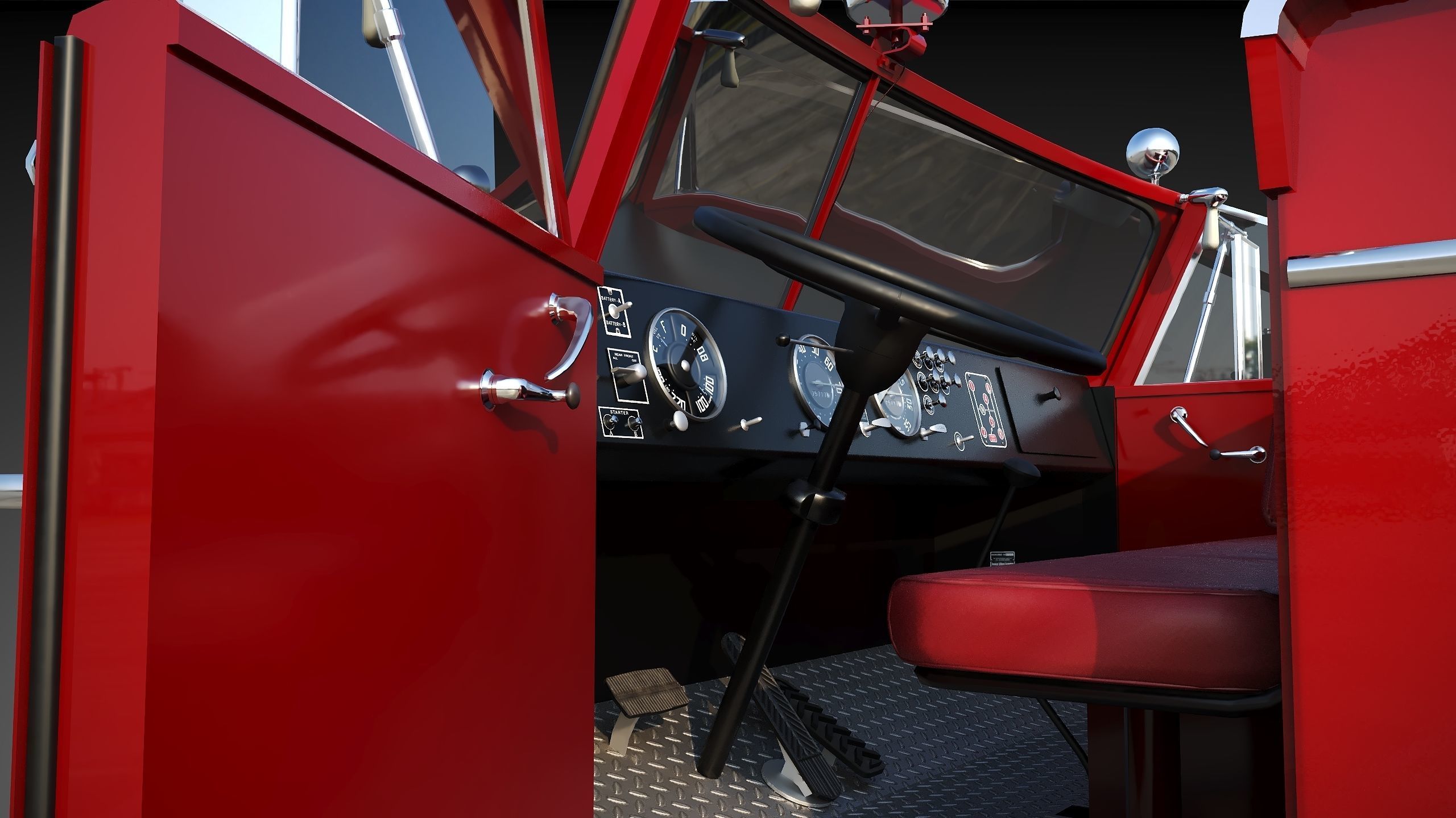 Fire truck American La France 900 Fire Engine Low-poly 3D model_16