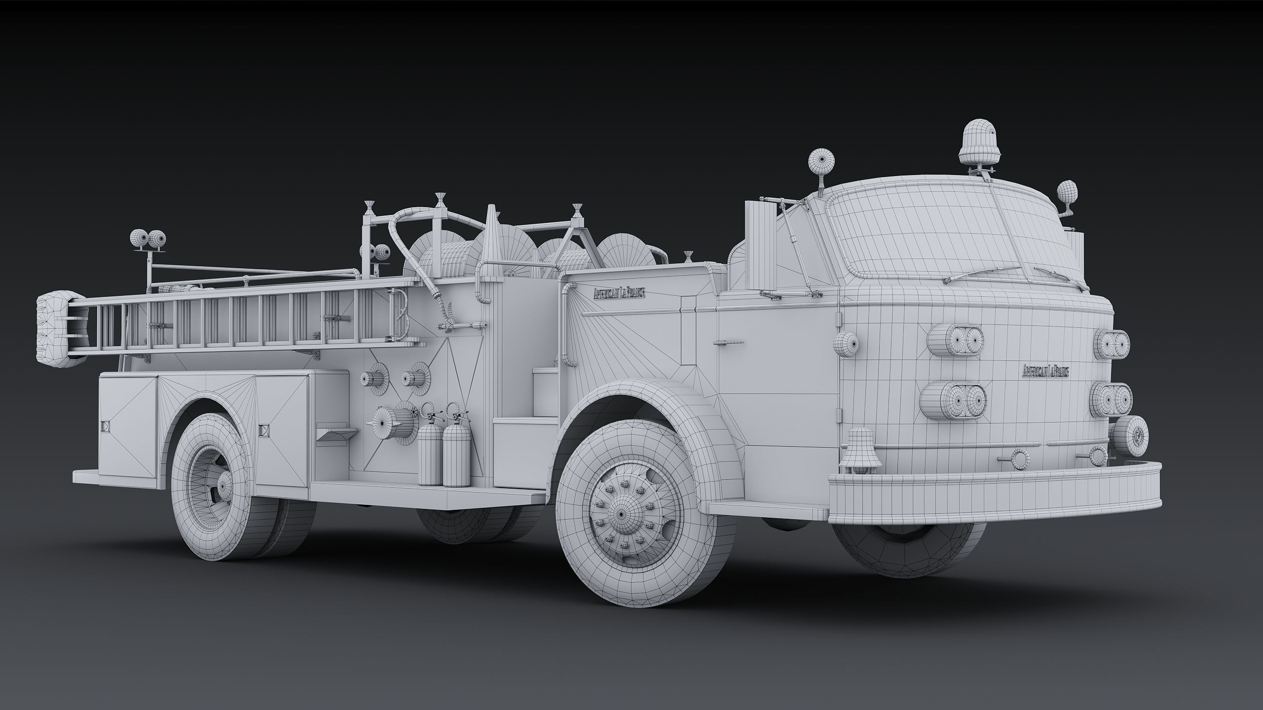 Fire truck American La France 900 Fire Engine Low-poly 3D model_33