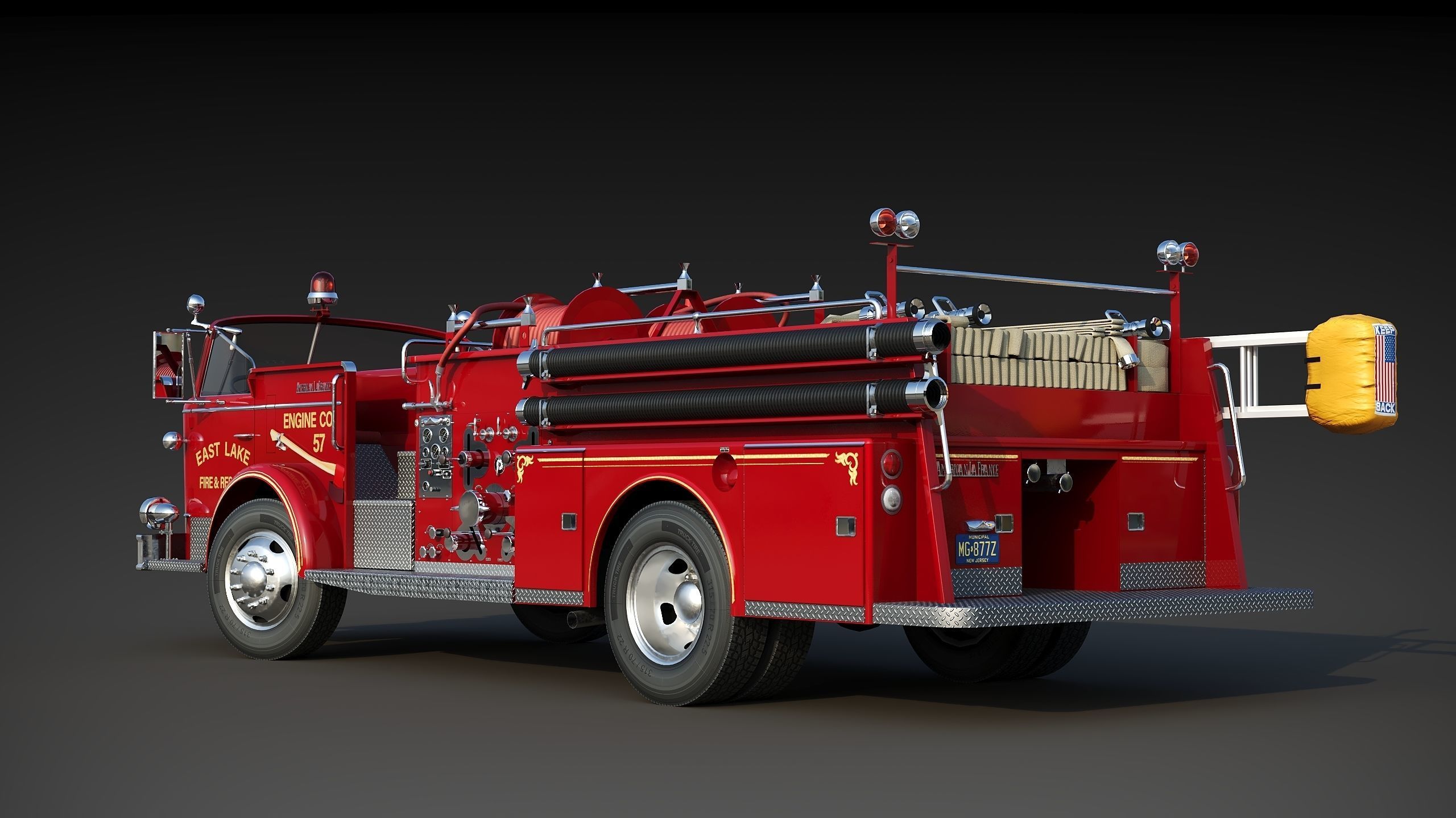 Fire truck American La France 900 Fire Engine Low-poly 3D model_6