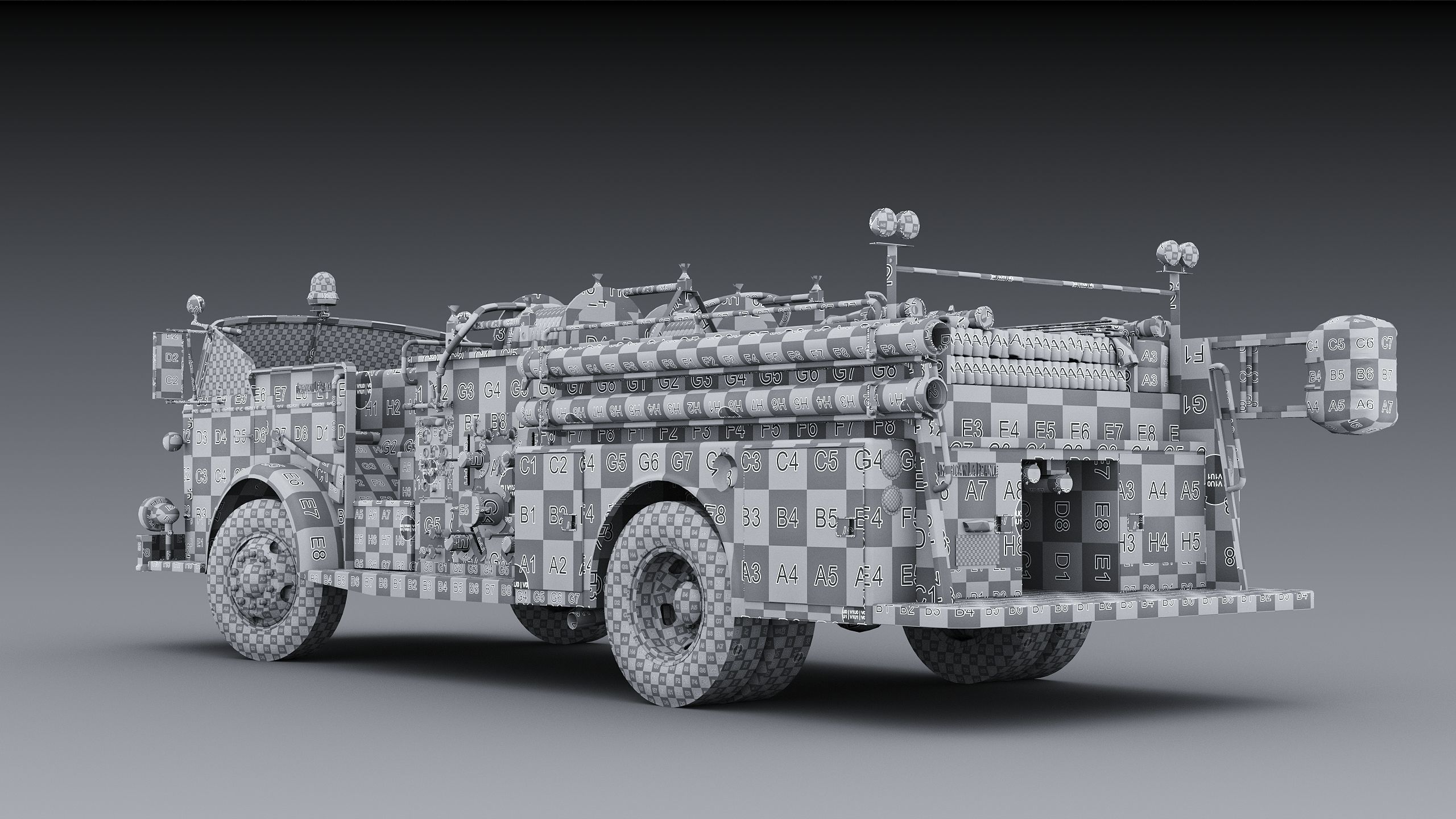 Fire truck American La France 900 Fire Engine Low-poly 3D model_37