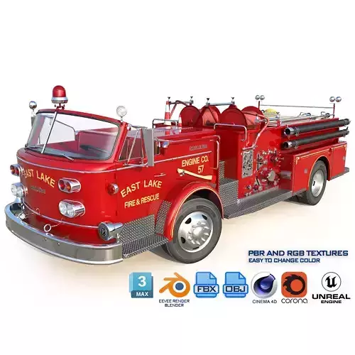 Fire truck American La France 900 Fire Engine Low-poly 3D model
