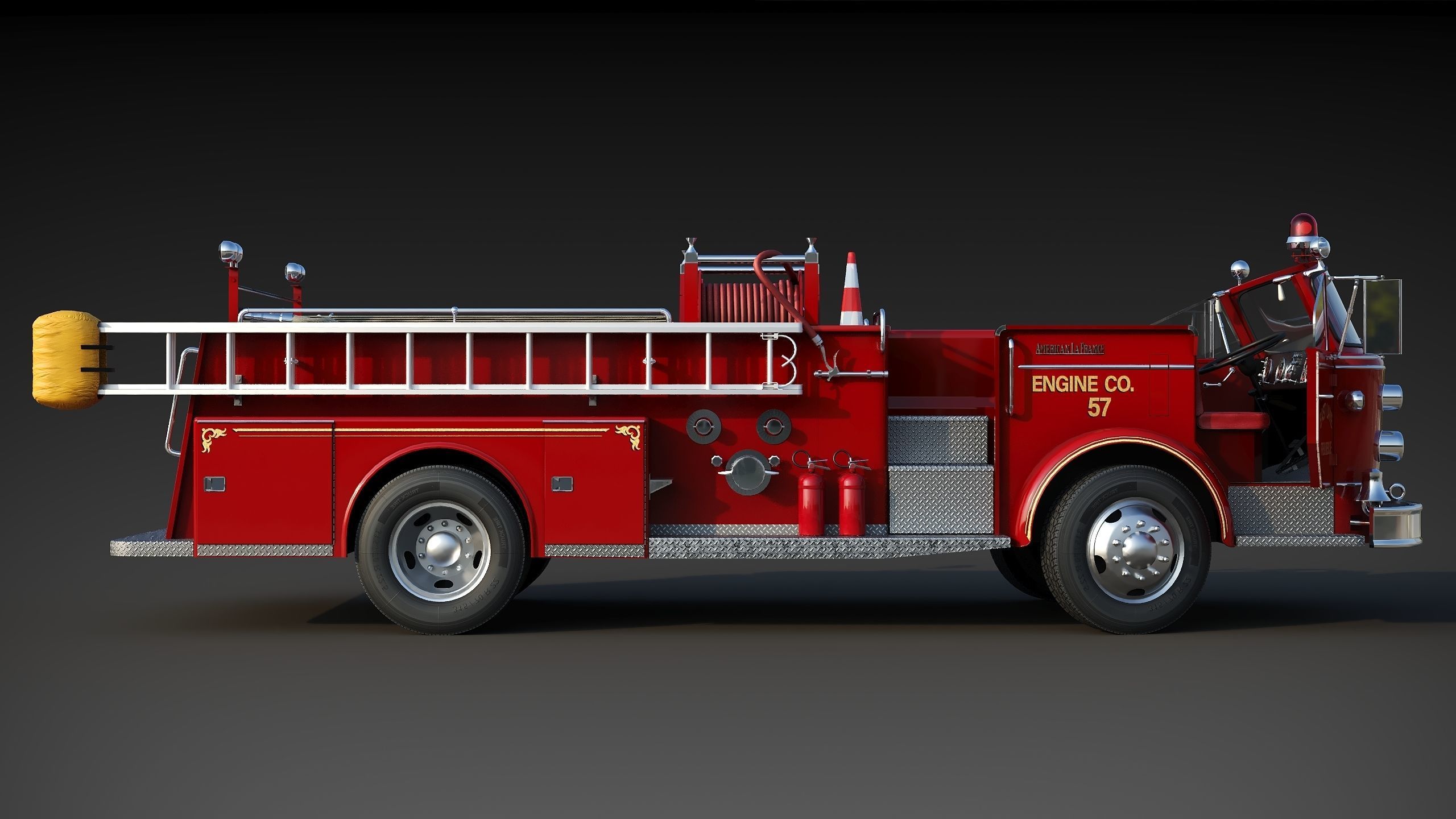 Fire truck American La France 900 Fire Engine Low-poly 3D model_10