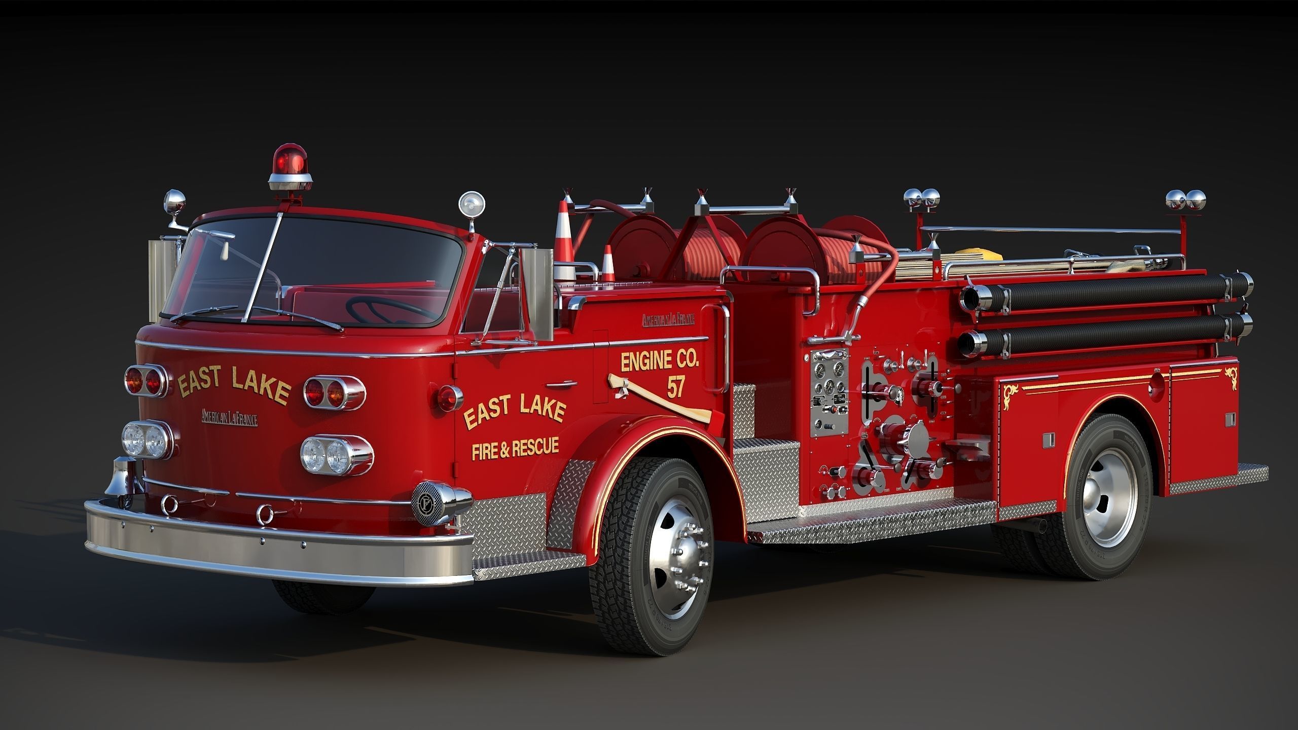 Fire truck American La France 900 Fire Engine Low-poly 3D model_2