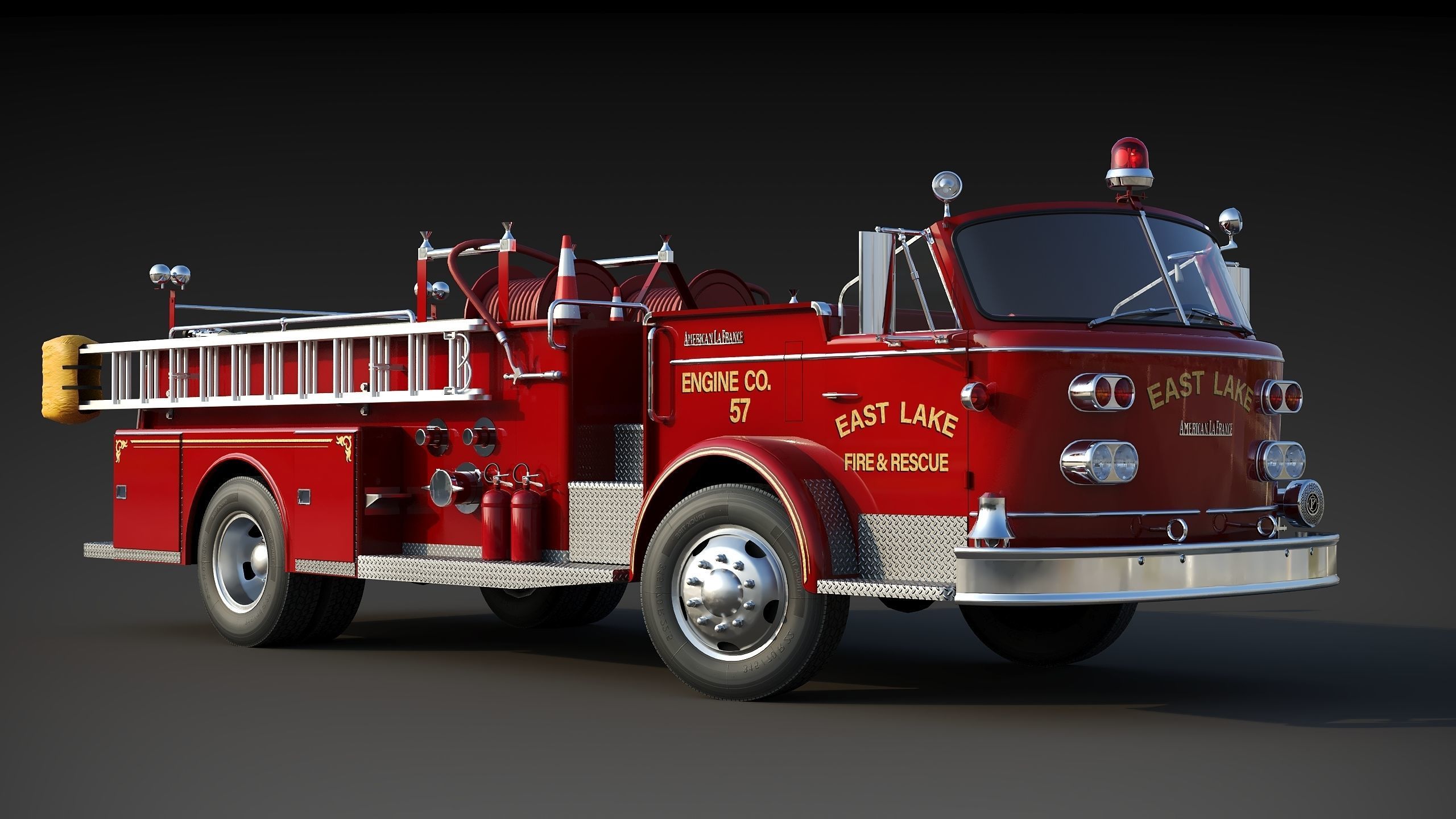 Fire truck American La France 900 Fire Engine Low-poly 3D model_12