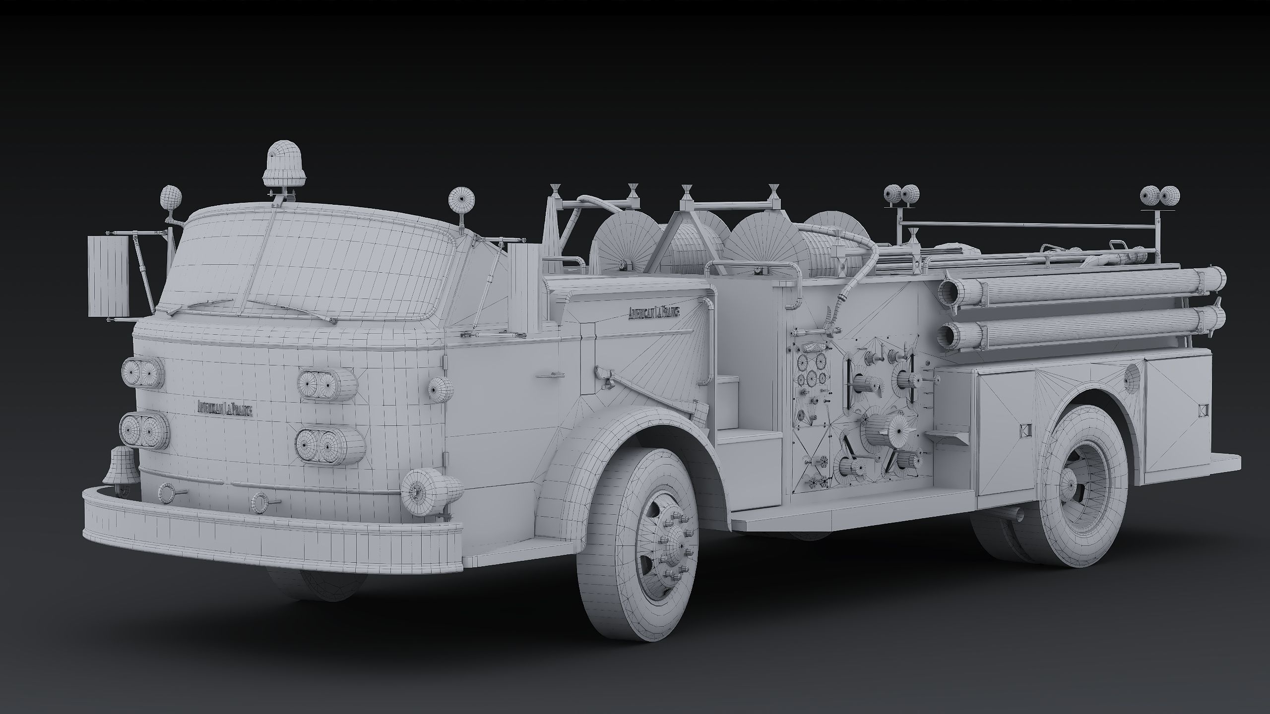 Fire truck American La France 900 Fire Engine Low-poly 3D model_28