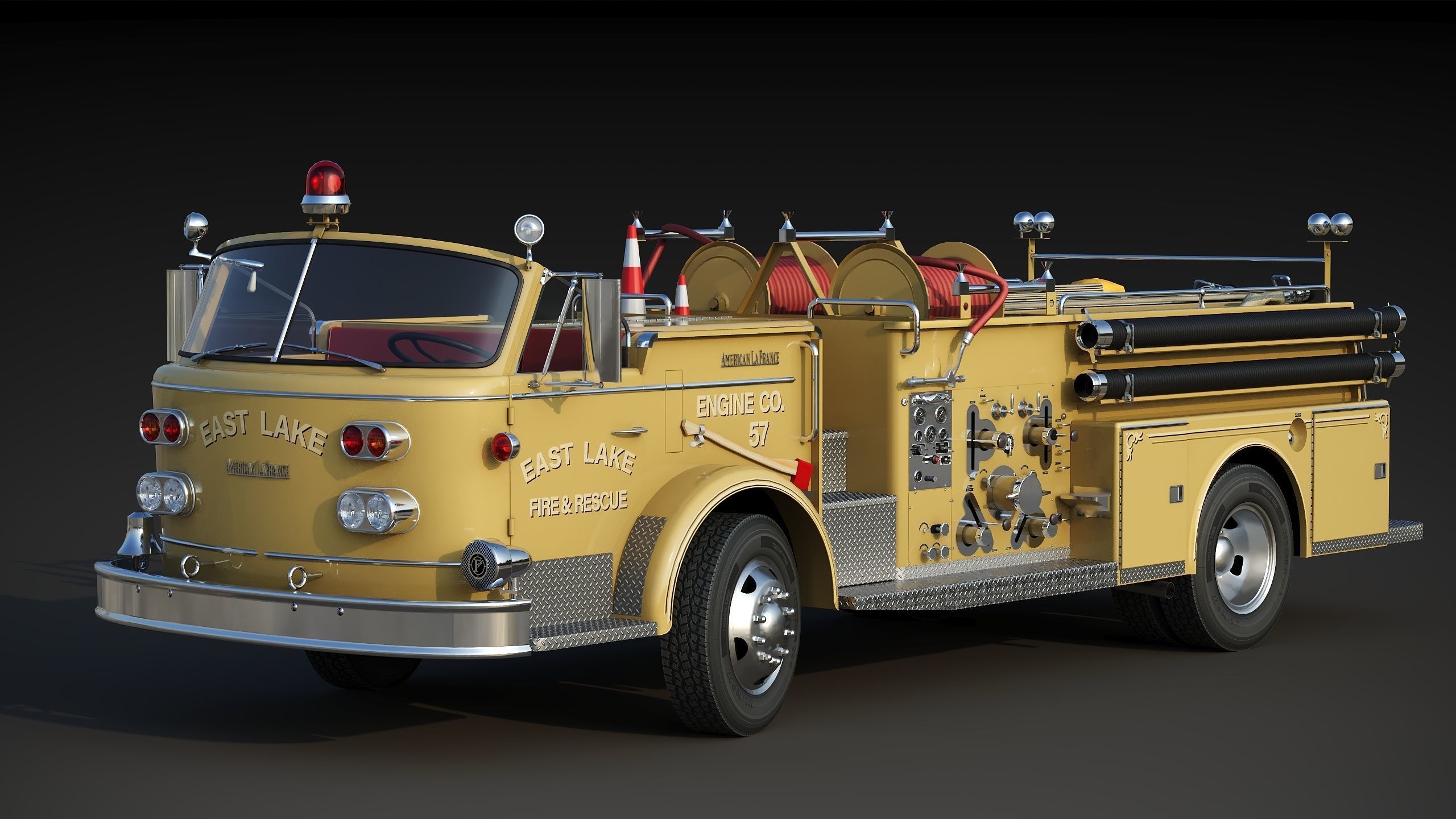 Fire truck American La France 900 Fire Engine Low-poly 3D model_3