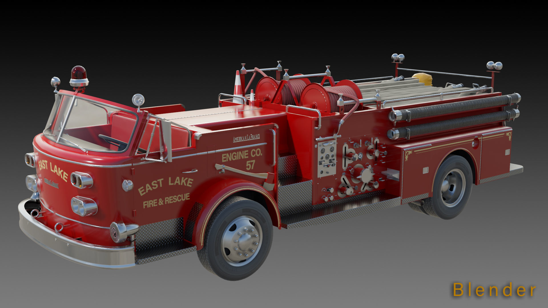 Fire truck American La France 900 Fire Engine Low-poly 3D model_23