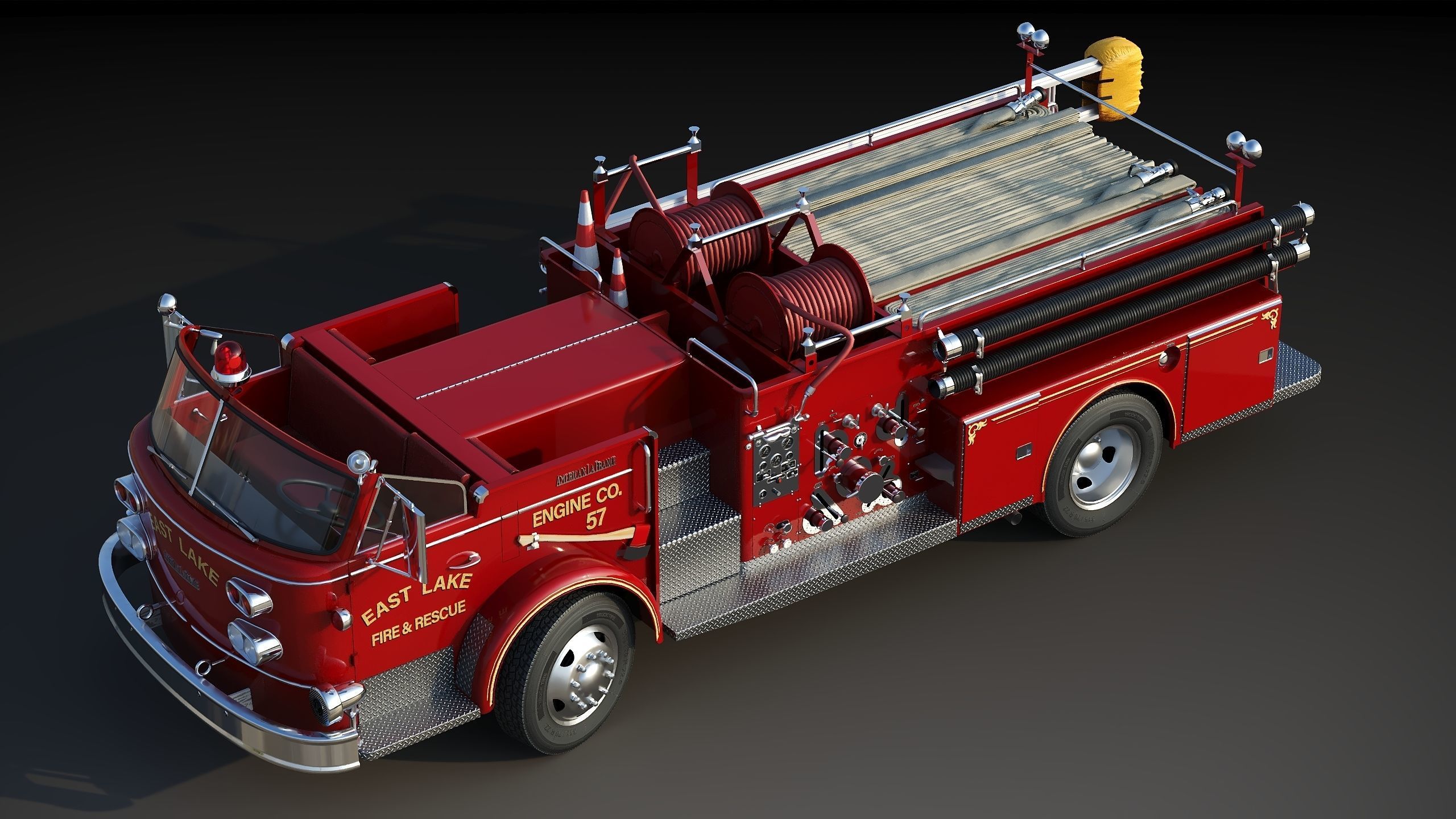 Fire truck American La France 900 Fire Engine Low-poly 3D model_14