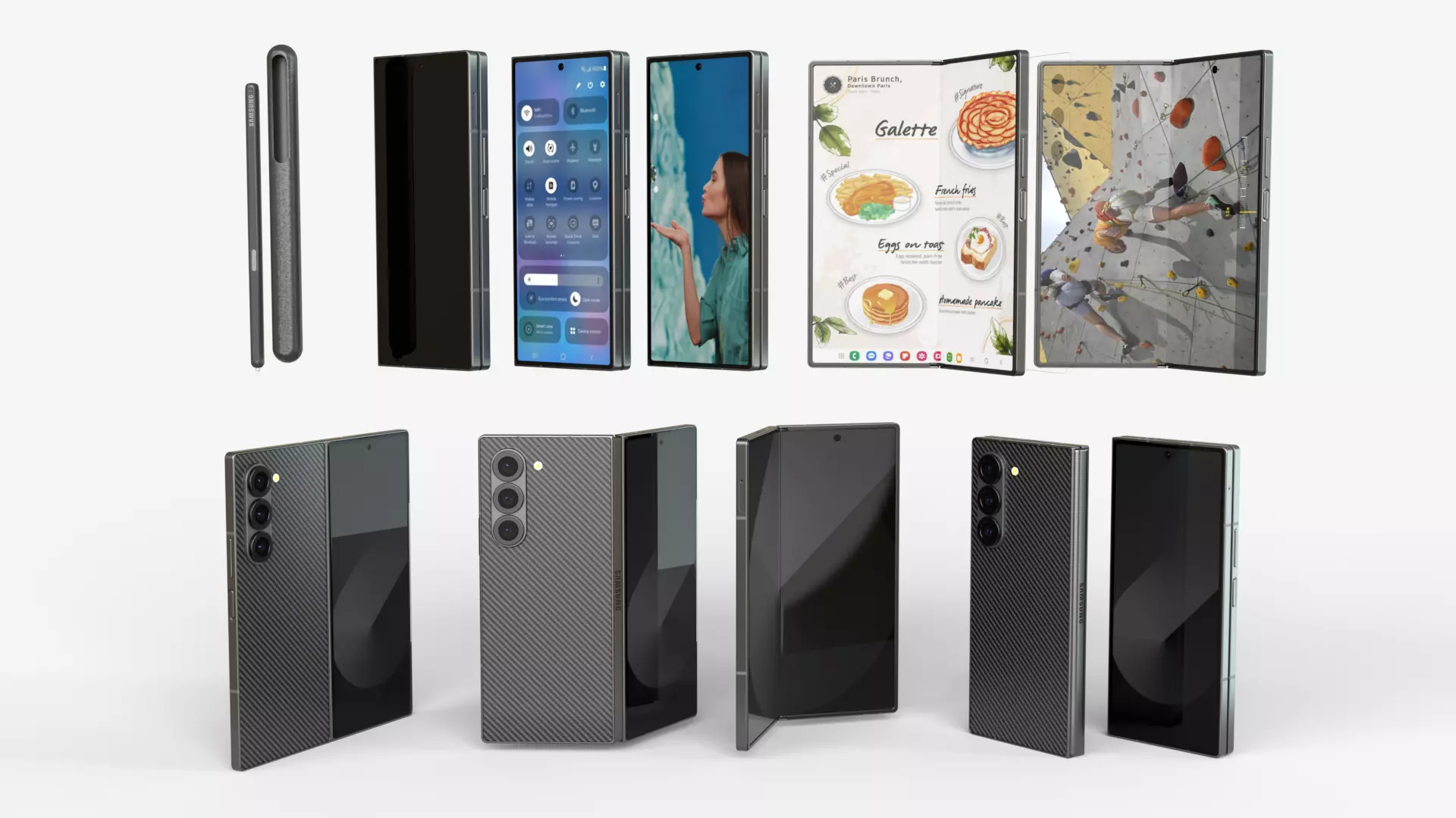 Samsung Galaxy Z Fold 6 Black with pencil 3D model_0